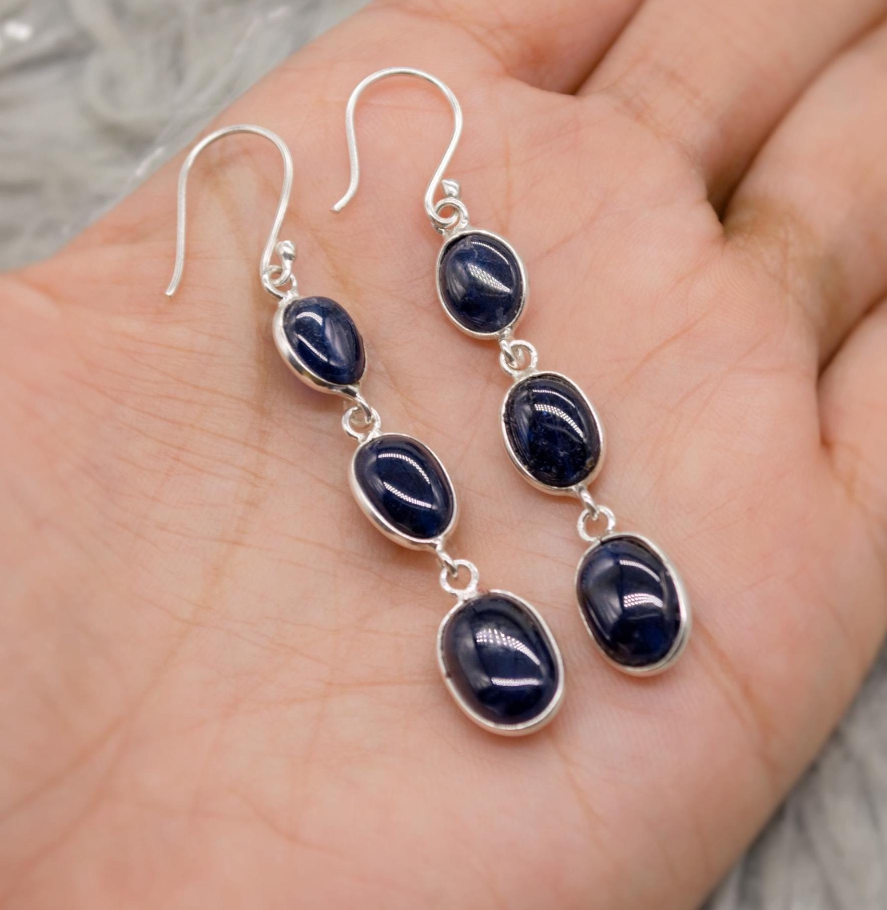 Blue Sapphire Drop Earrings, Handmade Sterling Silver Jewelry, Stunning September Birthstone