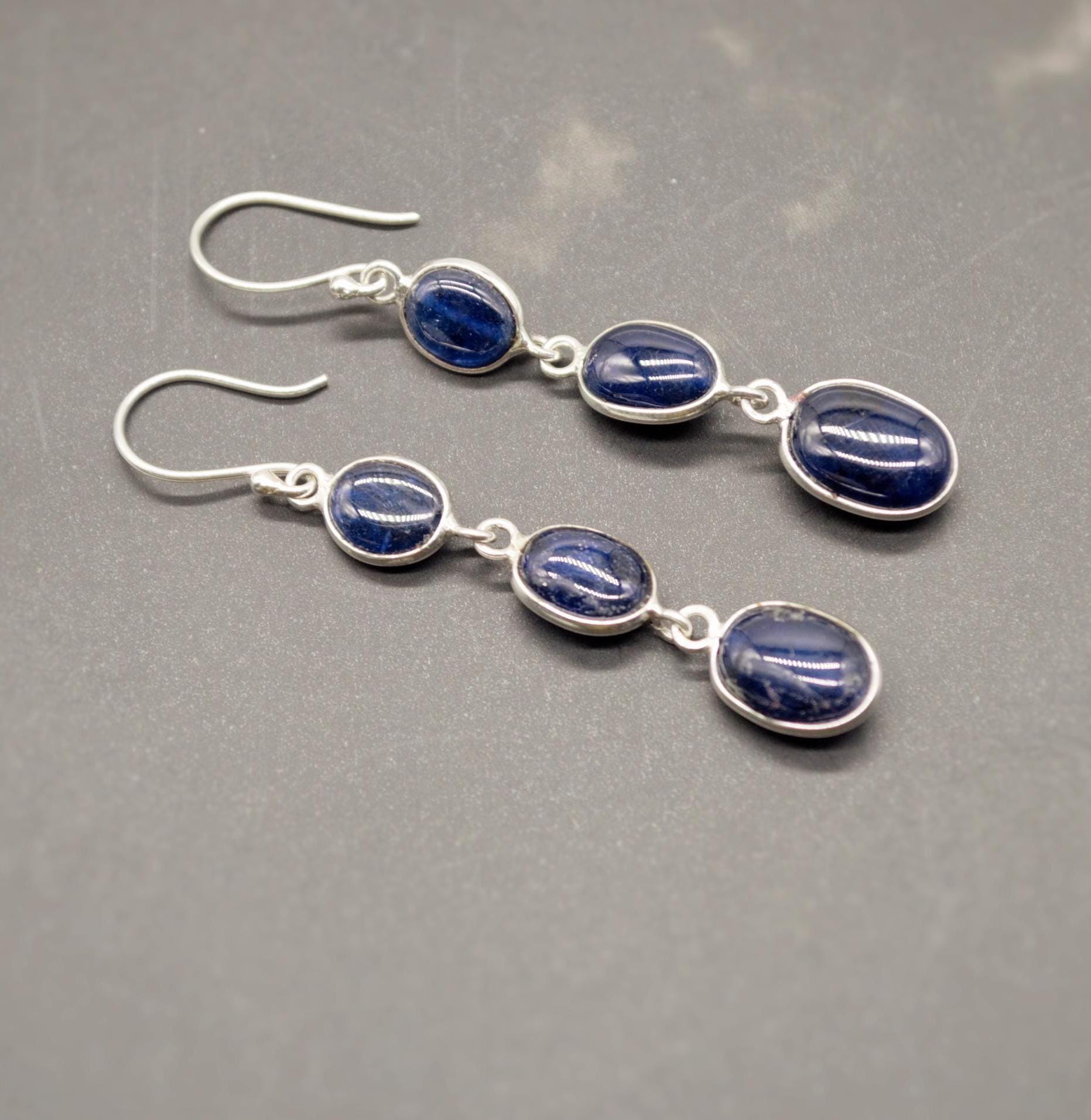Blue Sapphire Drop Earrings, Handmade Sterling Silver Jewelry, Stunning September Birthstone