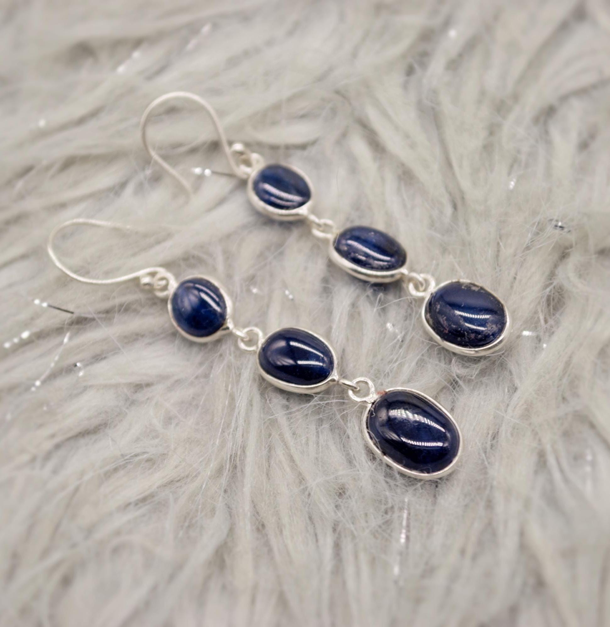 Blue Sapphire Drop Earrings, Handmade Sterling Silver Jewelry, Stunning September Birthstone