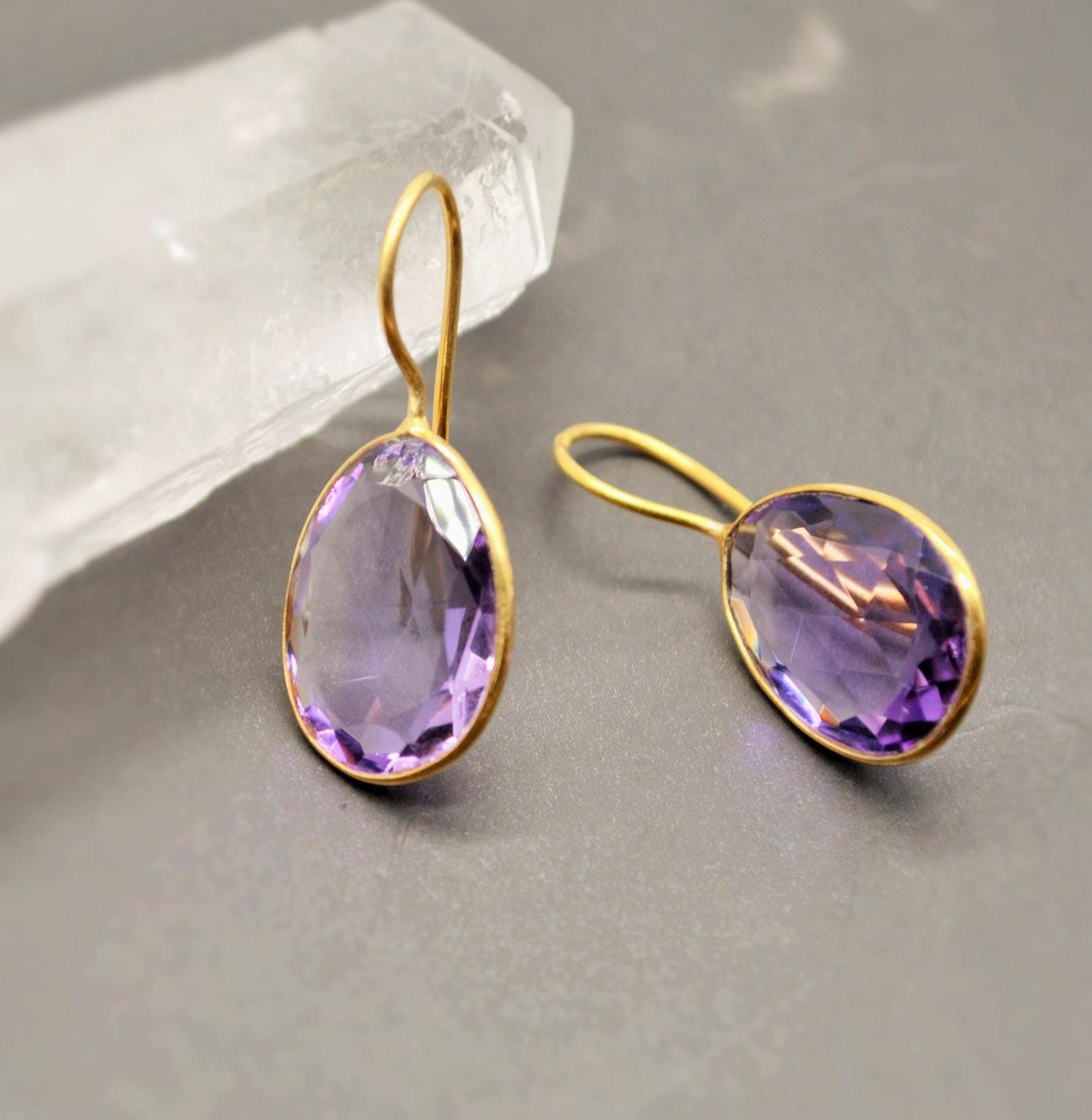 Purple Amethyst Sterling Silver Earrings, February Birthstone, Dainty Statement Unique Gemstone Dangle Drop Earrings, Gifts For Her