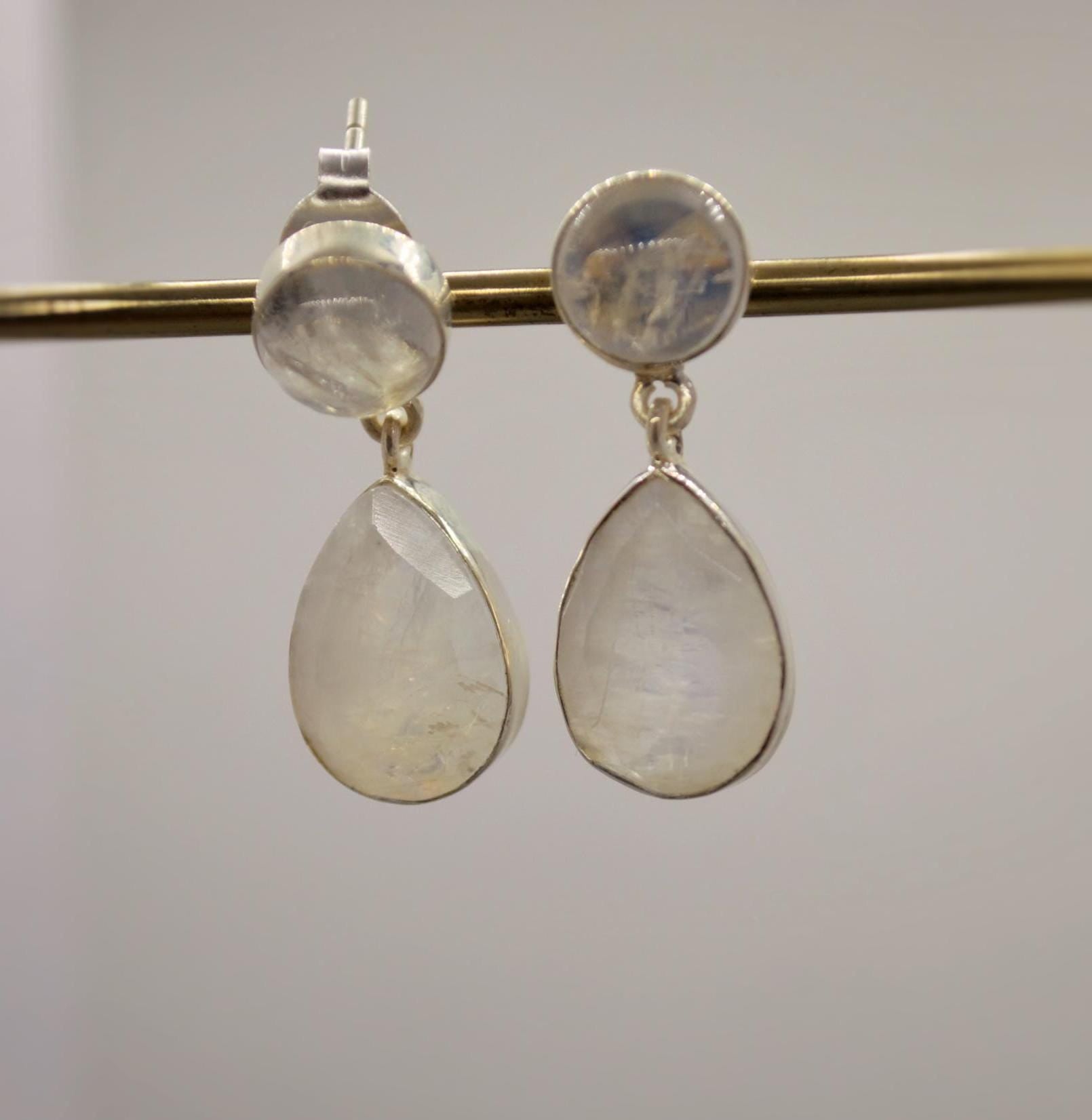 Rainbow Moonstone Sterling Silver Earrings, Moonstone Jewelry, Unique Gemstone Dangle Drop Earrings, Dainty Earrings, Gift For Her