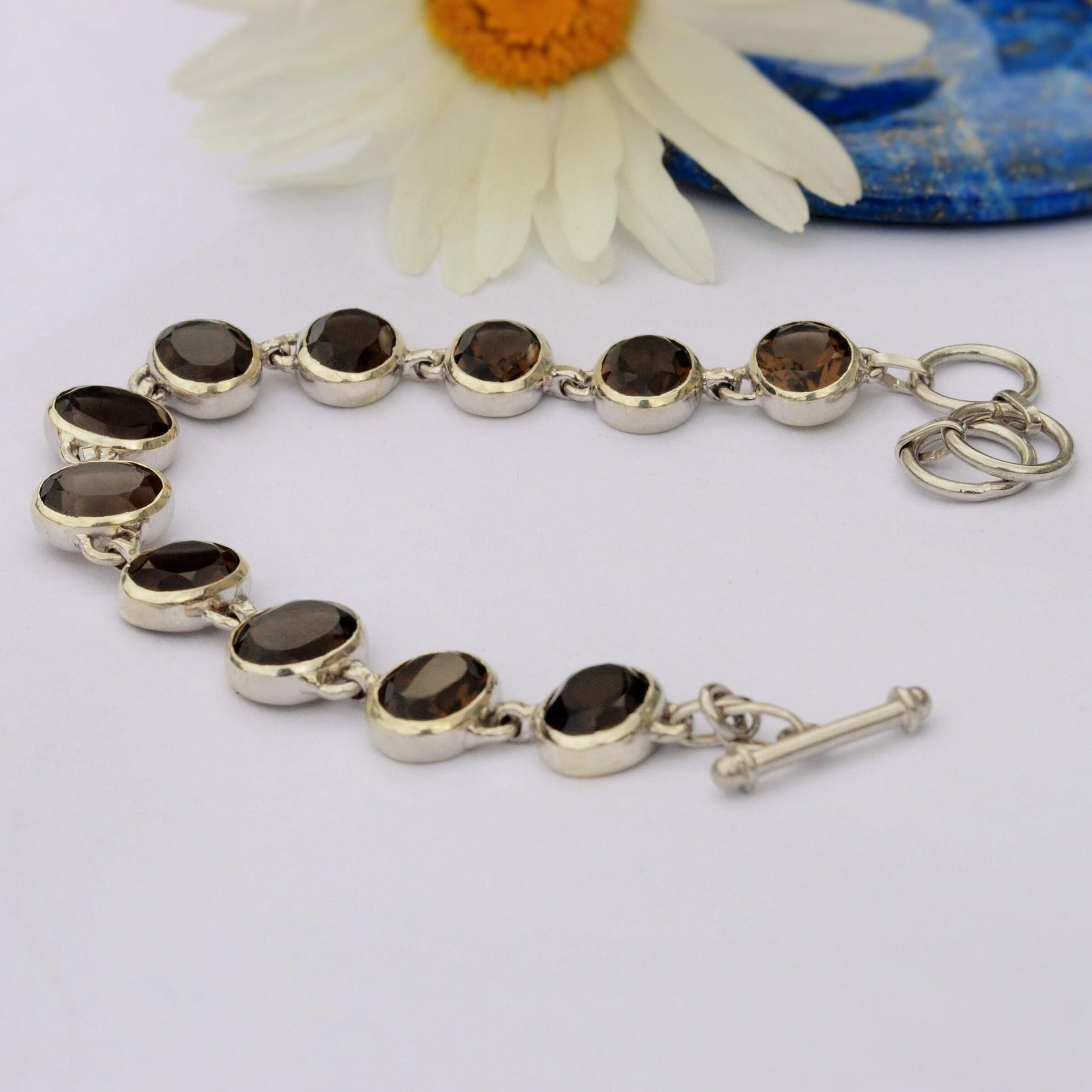 Smoky Quartz Bracelet, Sterling Silver Bracelet, Unique Gemstone Bracelet, Birthday Gifts For Her, Dainty Bracelets For Women