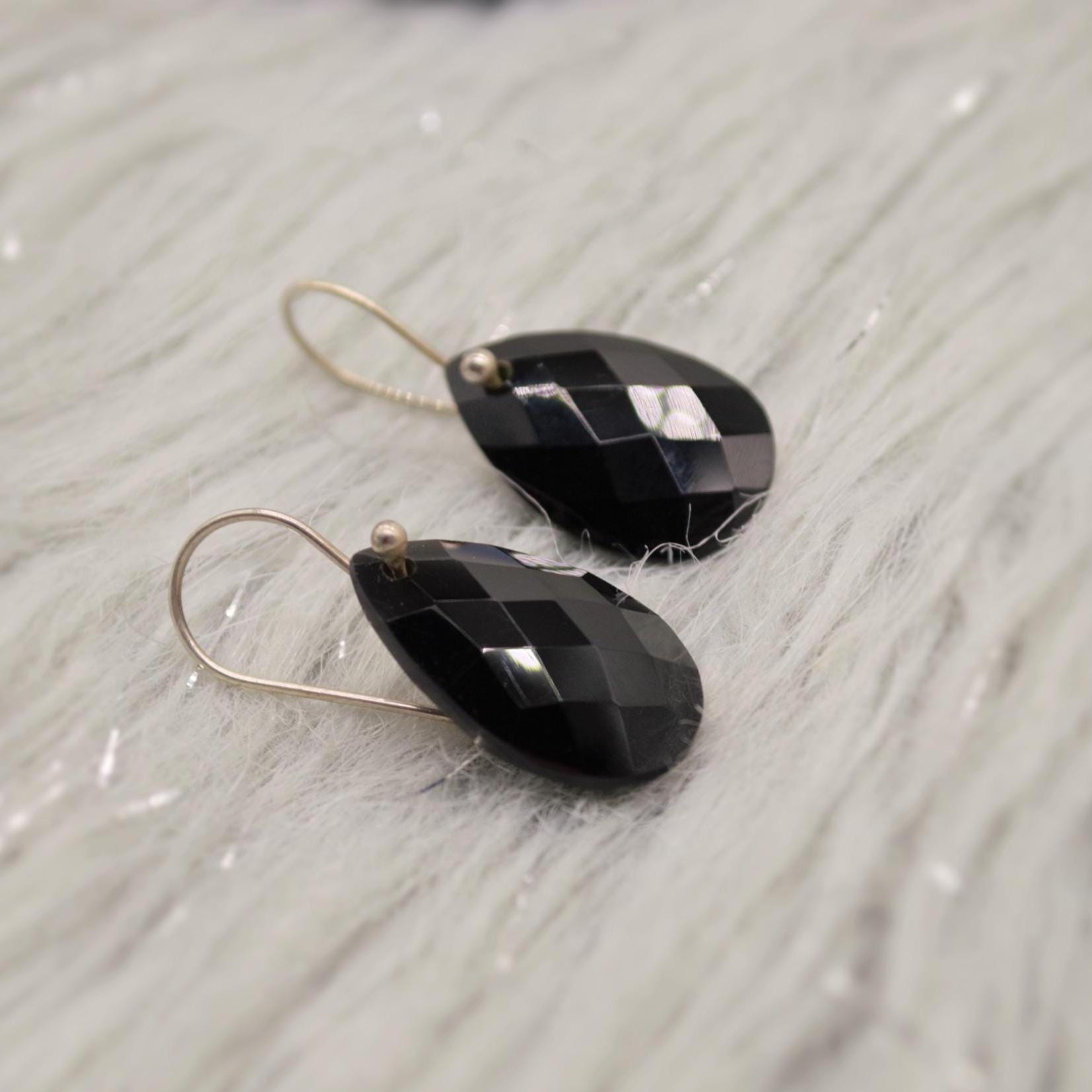 Black Onyx Sterling Silver Earrings, Statement Gemstone Earrings, Unique Dangle Drop Earrings, Handmade Gift For Her
