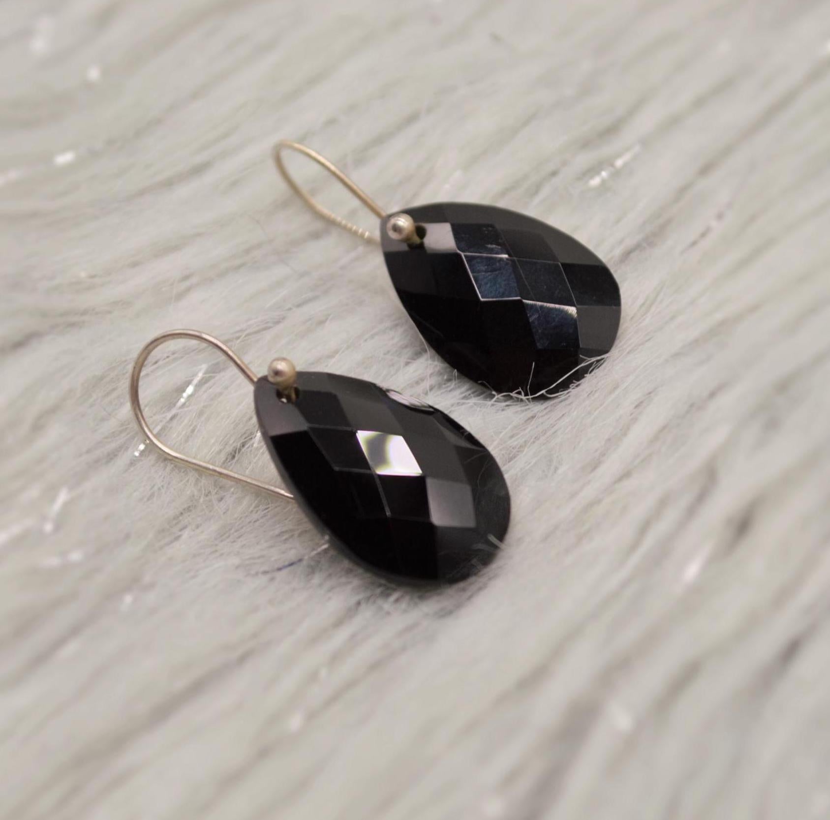 Black Onyx Sterling Silver Earrings, Statement Gemstone Earrings, Unique Dangle Drop Earrings, Handmade Gift For Her