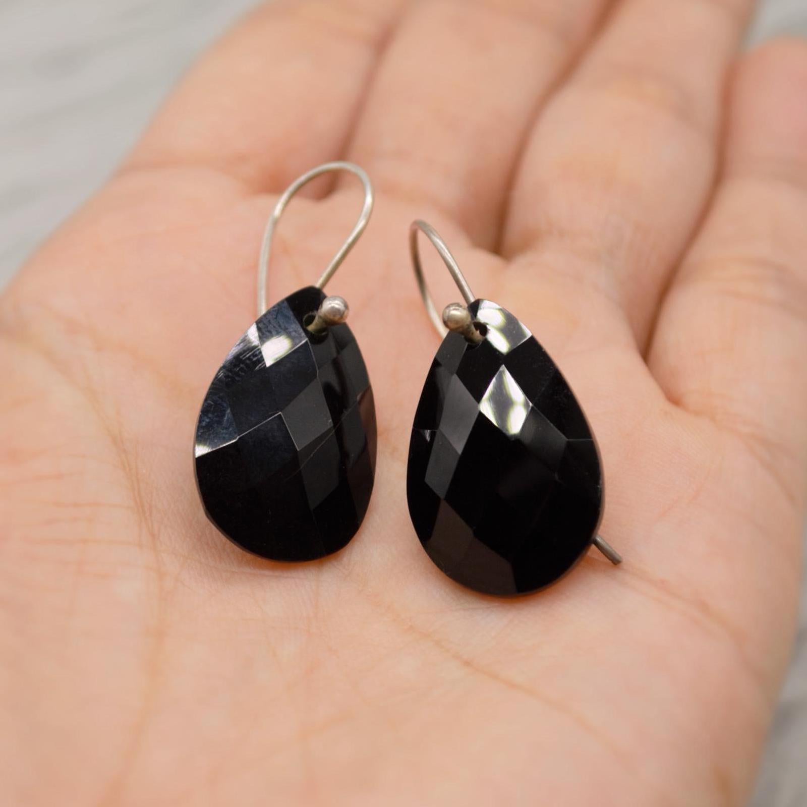 Black Onyx Sterling Silver Earrings, Statement Gemstone Earrings, Unique Dangle Drop Earrings, Handmade Gift For Her