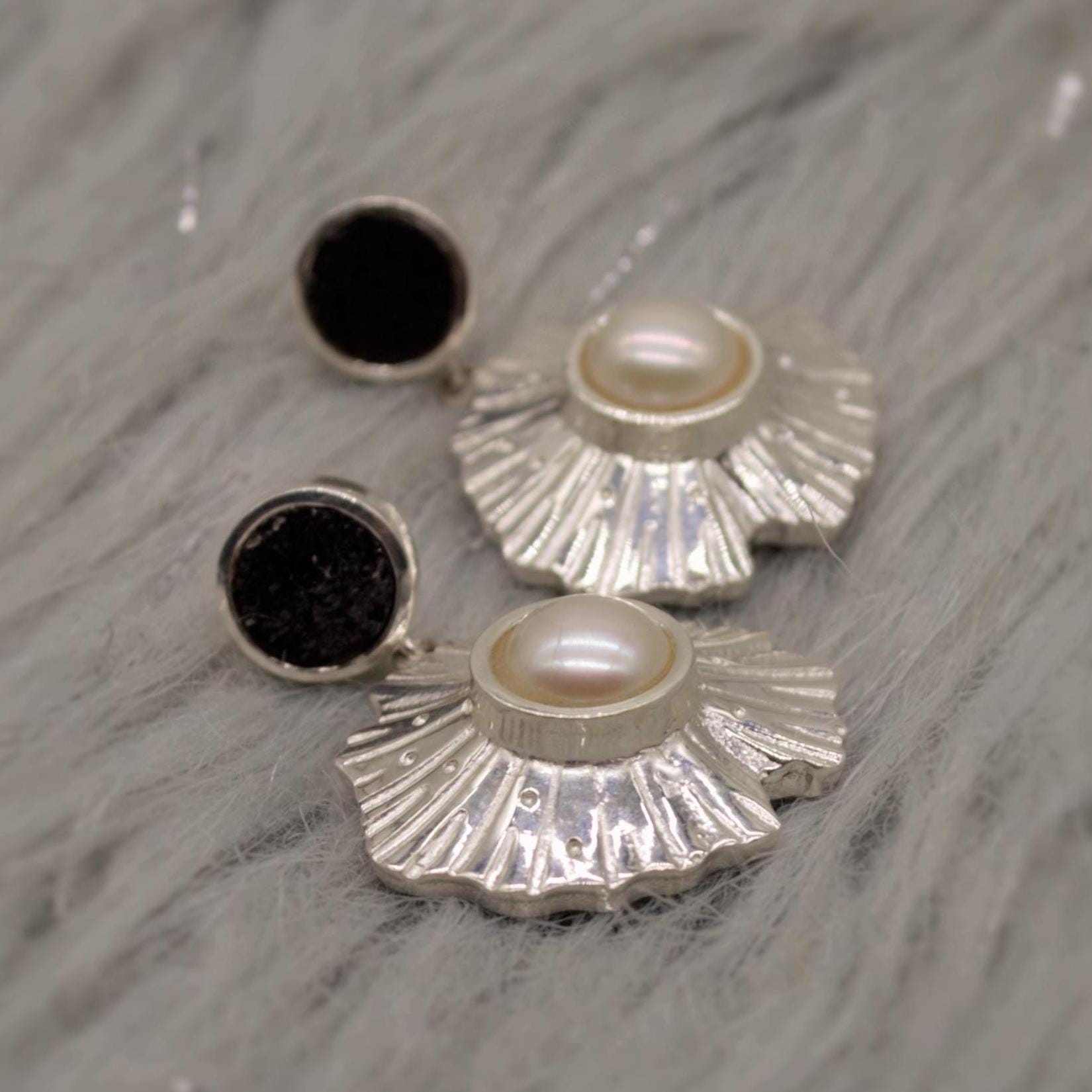 Pearl, Black Onyx Sterling Silver Earrings, June Birthstone, Dainty Statement Unique Gemstone Dangle Drop Earrings, Gifts For Her