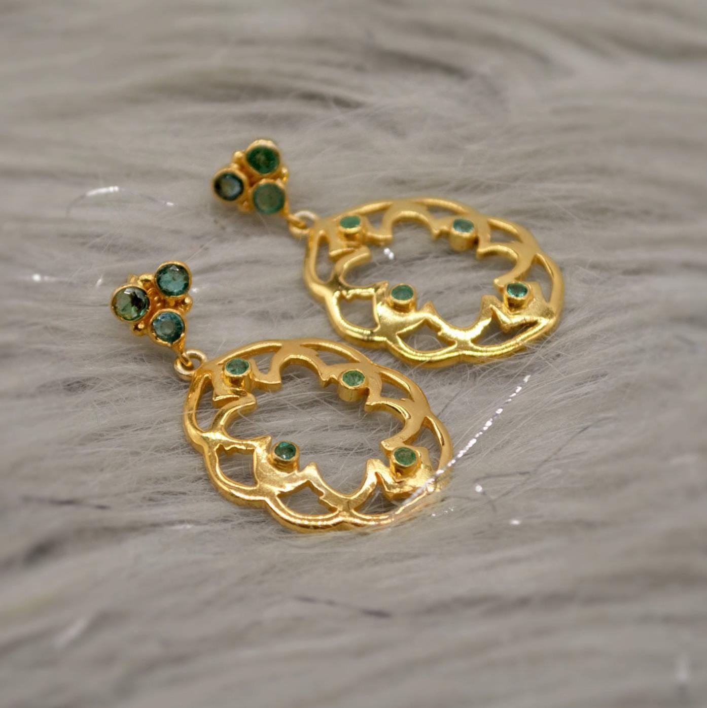 Green Emerald Earrings, Gold Plated Sterling Silver, Dangle Earrings Jewelry, May Birthstone Earrings, Gift For Her, Birthday Gift, Mom Gift