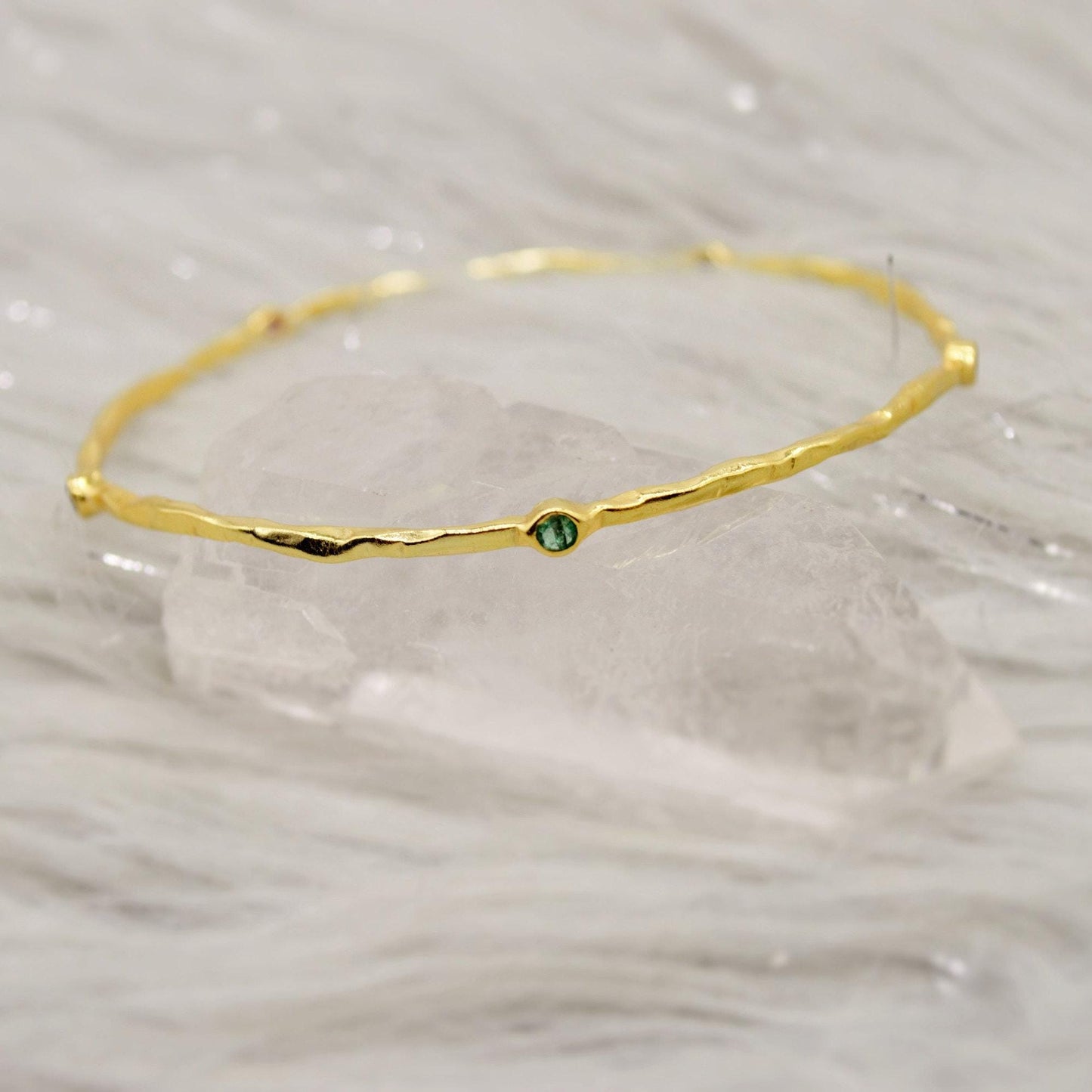 Ruby, Emerald, Sapphire, Gold Bangle Bracelet, Gold Plated Sterling Silver, Dainty Gemstone Bracelet For Women, Birthday Gift For Her