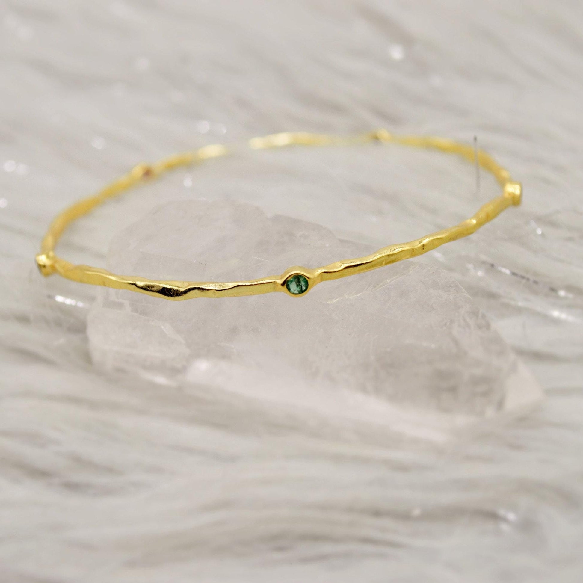 Ruby, Emerald, Sapphire, Gold Bangle Bracelet, Gold Plated Sterling Silver, Dainty Gemstone Bracelet For Women, Birthday Gift For Her