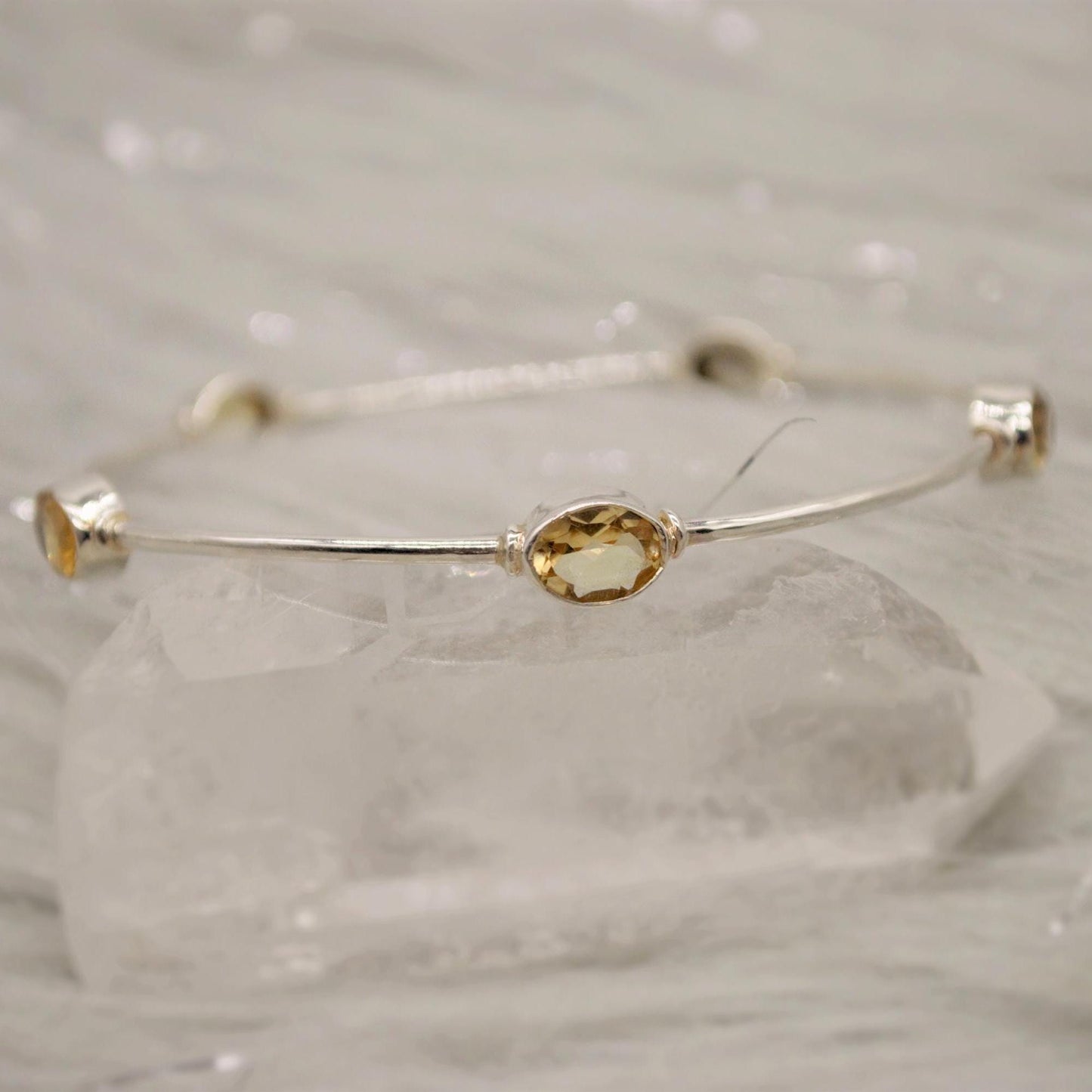 Citrine Sterling Silver Bangle Bracelet, Citrine Jewelry, Dainty Bracelet, November Birthstone, 7.5cm Diameter, Bangles For Women