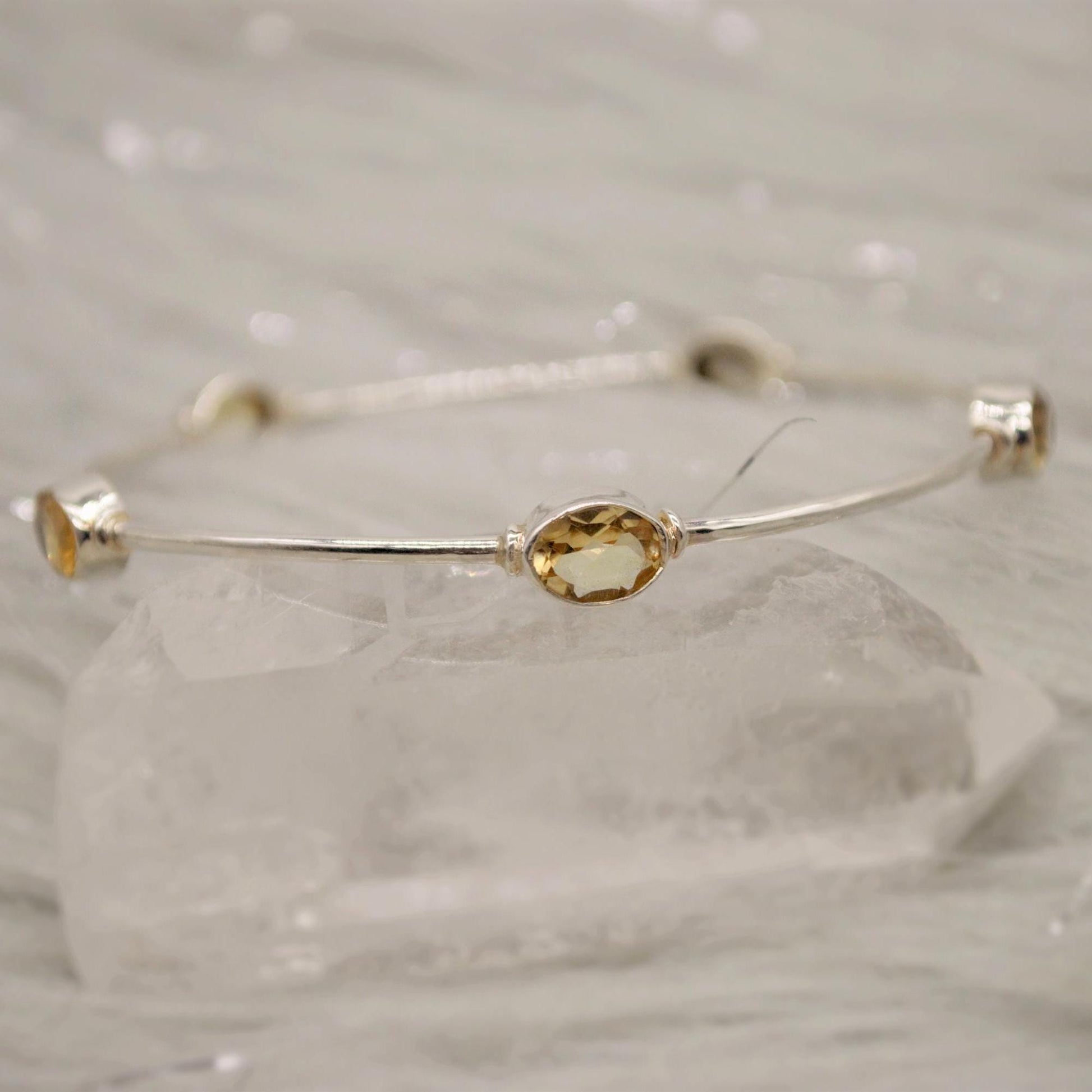 Citrine Sterling Silver Bangle Bracelet, Citrine Jewelry, Dainty Bracelet, November Birthstone, 7.5cm Diameter, Bangles For Women