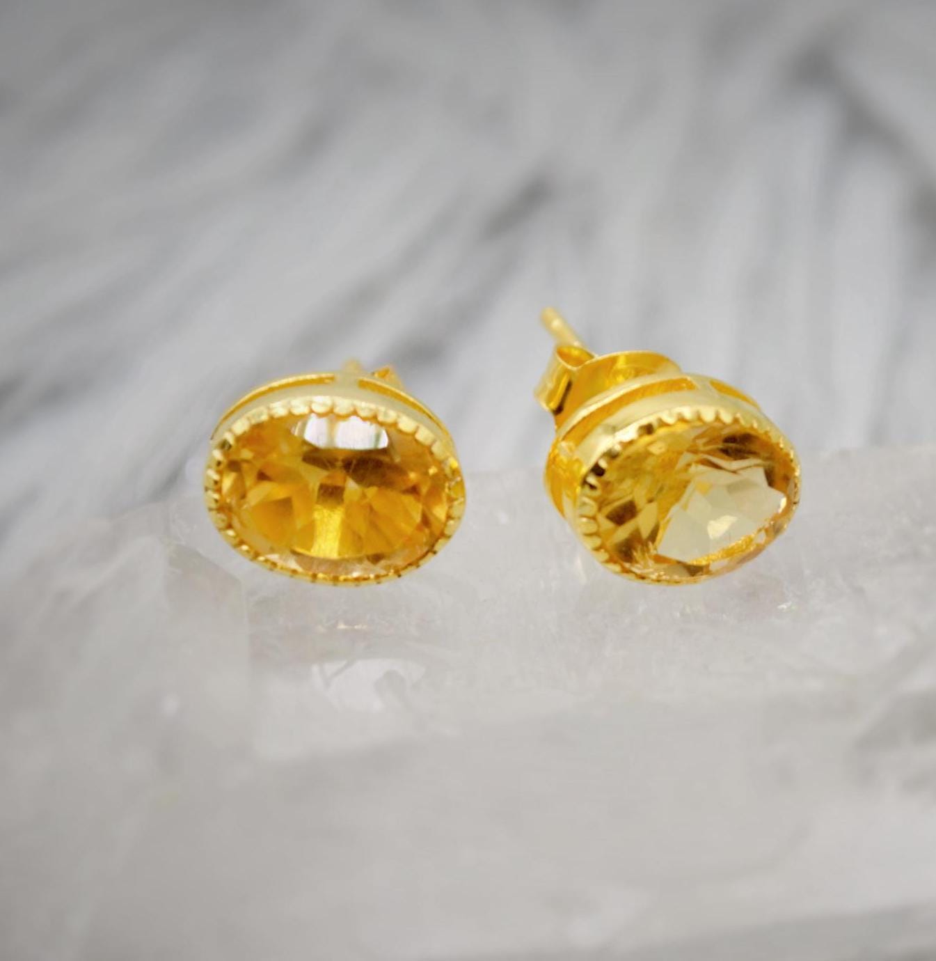 Citrine Silver Stud Earrings, Minimalist Sterling Silver Gemstone Earrings, Dainty November Birthstone Earrings, Birthday Gifts For Her