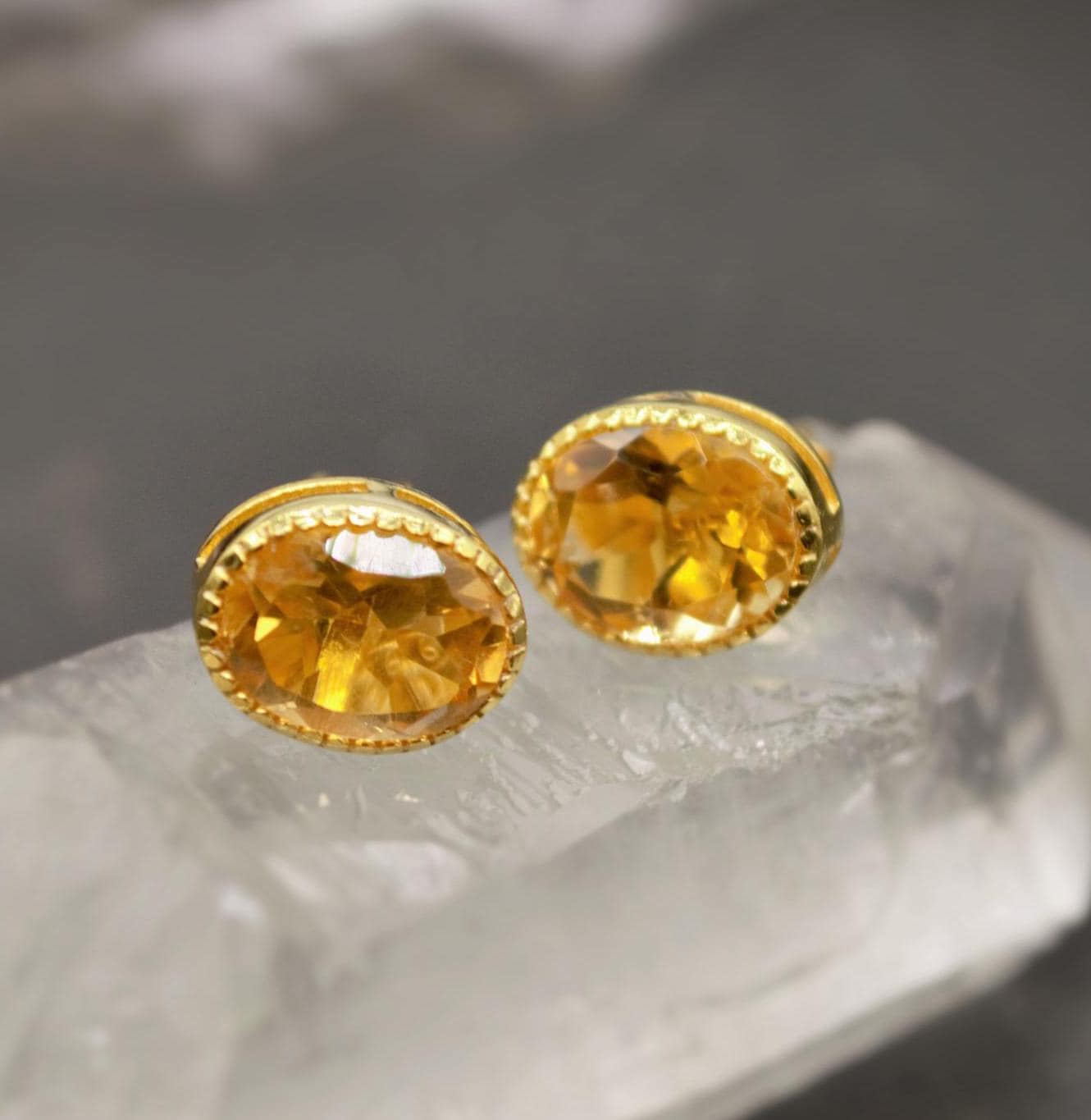 Citrine Silver Stud Earrings, Minimalist Sterling Silver Gemstone Earrings, Dainty November Birthstone Earrings, Birthday Gifts For Her