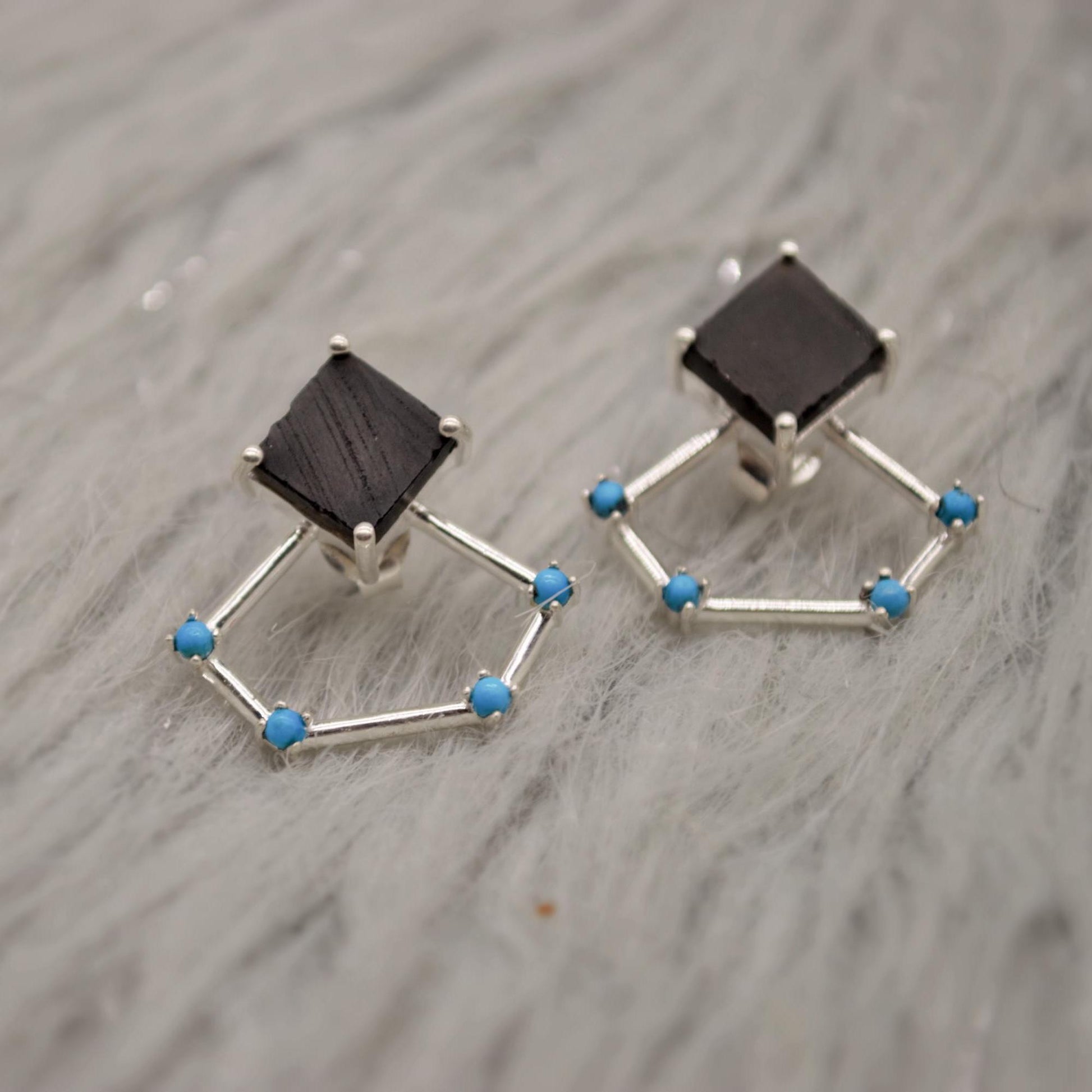 Raw Black Onyx Earrings, Turquoise Sterling Silver Earrings, Statement Unique Drop Earrings, December Birthstone Earrings