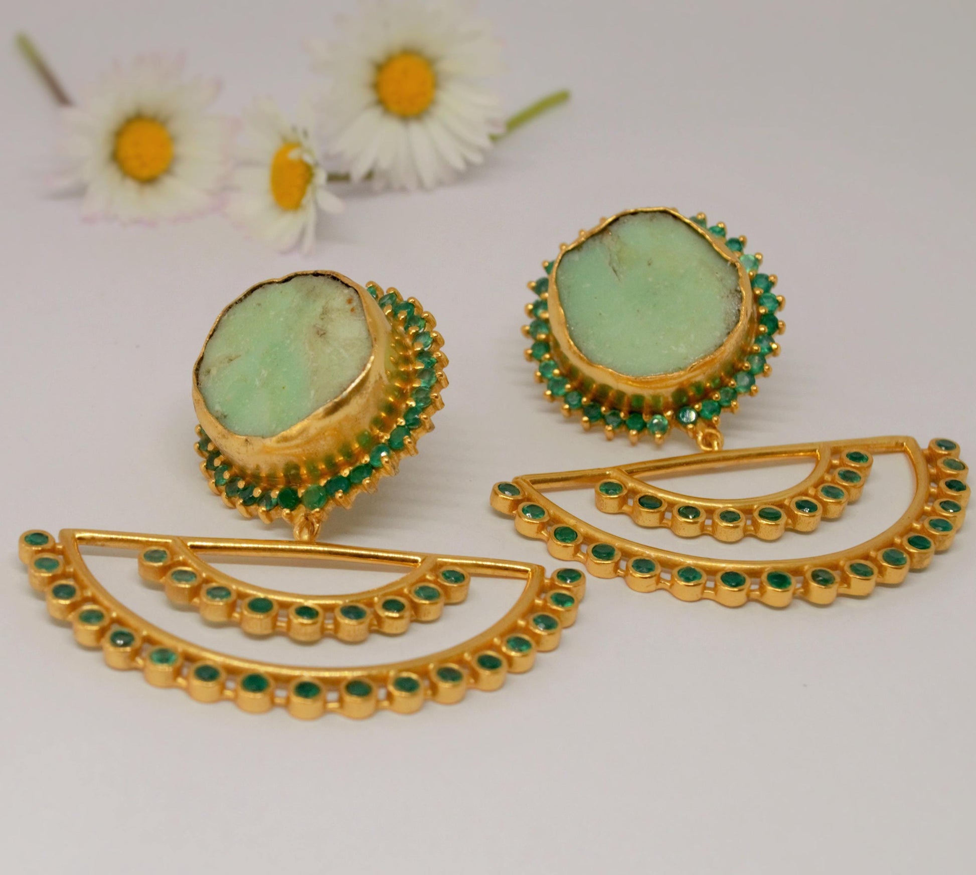 Chrysoprase Earrings, Green Onyx Earrings, Unique Gemstone Earrings, Sterling Silver Earrings, Gold Plated Earrings, Birthday Gifts For Her