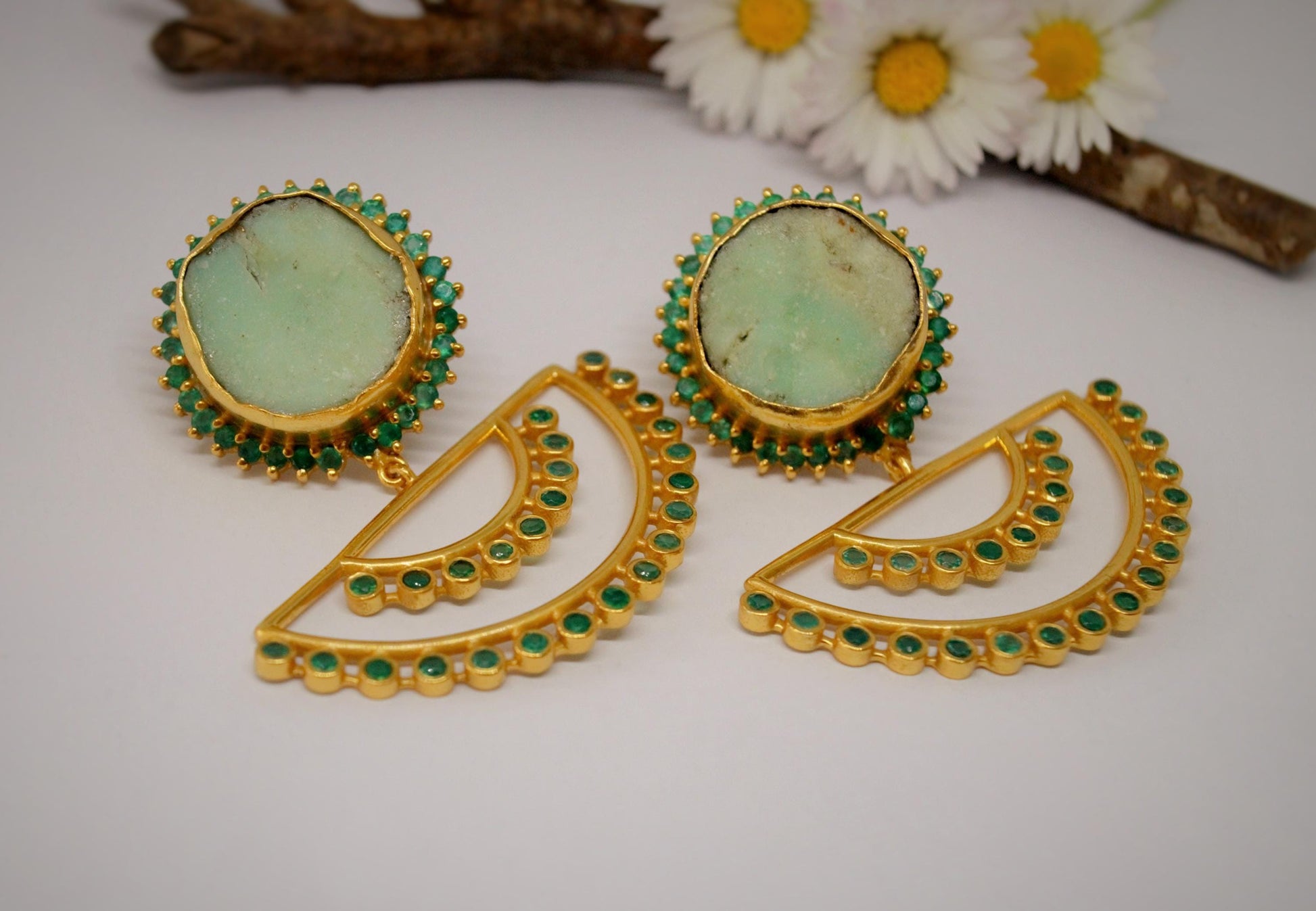 Chrysoprase Earrings, Green Onyx Earrings, Unique Gemstone Earrings, Sterling Silver Earrings, Gold Plated Earrings, Birthday Gifts For Her