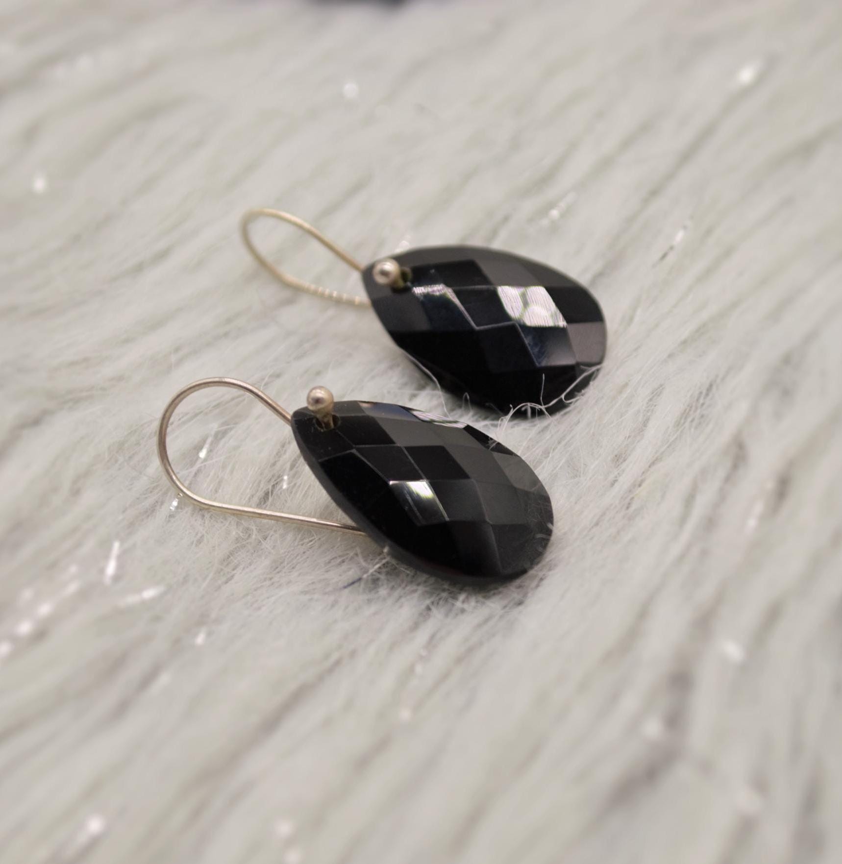 Black Onyx Sterling Silver Earrings, Statement Gemstone Earrings, Unique Dangle Drop Earrings, Handmade Gift For Her