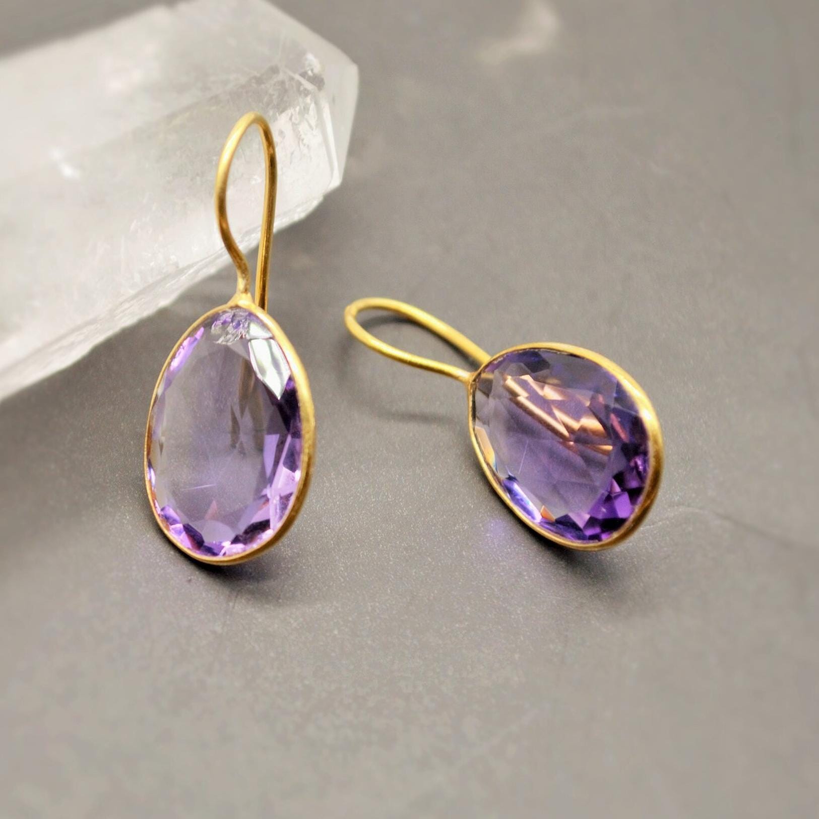 Purple Amethyst Sterling Silver Earrings, February Birthstone, Dainty Statement Unique Gemstone Dangle Drop Earrings, Gifts For Her