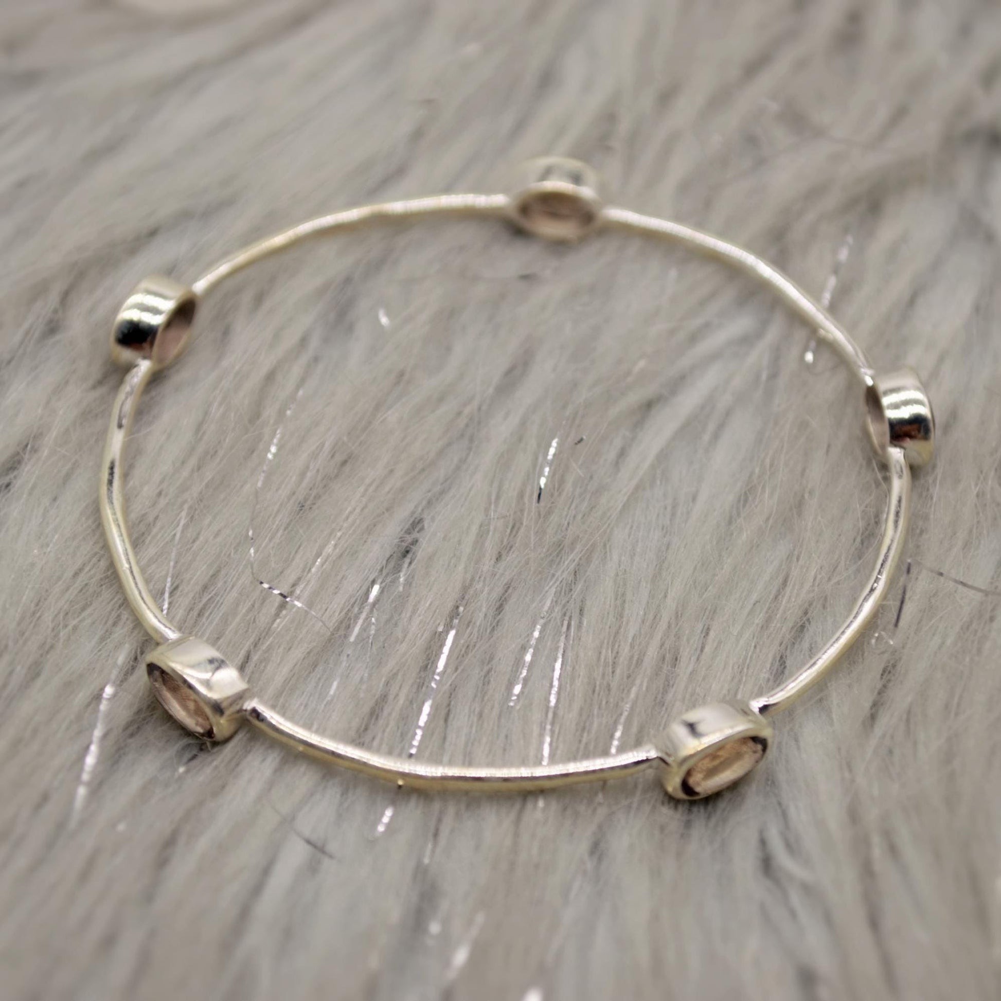 Smoky Quartz Silver Bangle Bracelet, Sterling Silver Bracelets For Women, 6cm Diameter, Unique Handmade Brown Gemstone Bangle