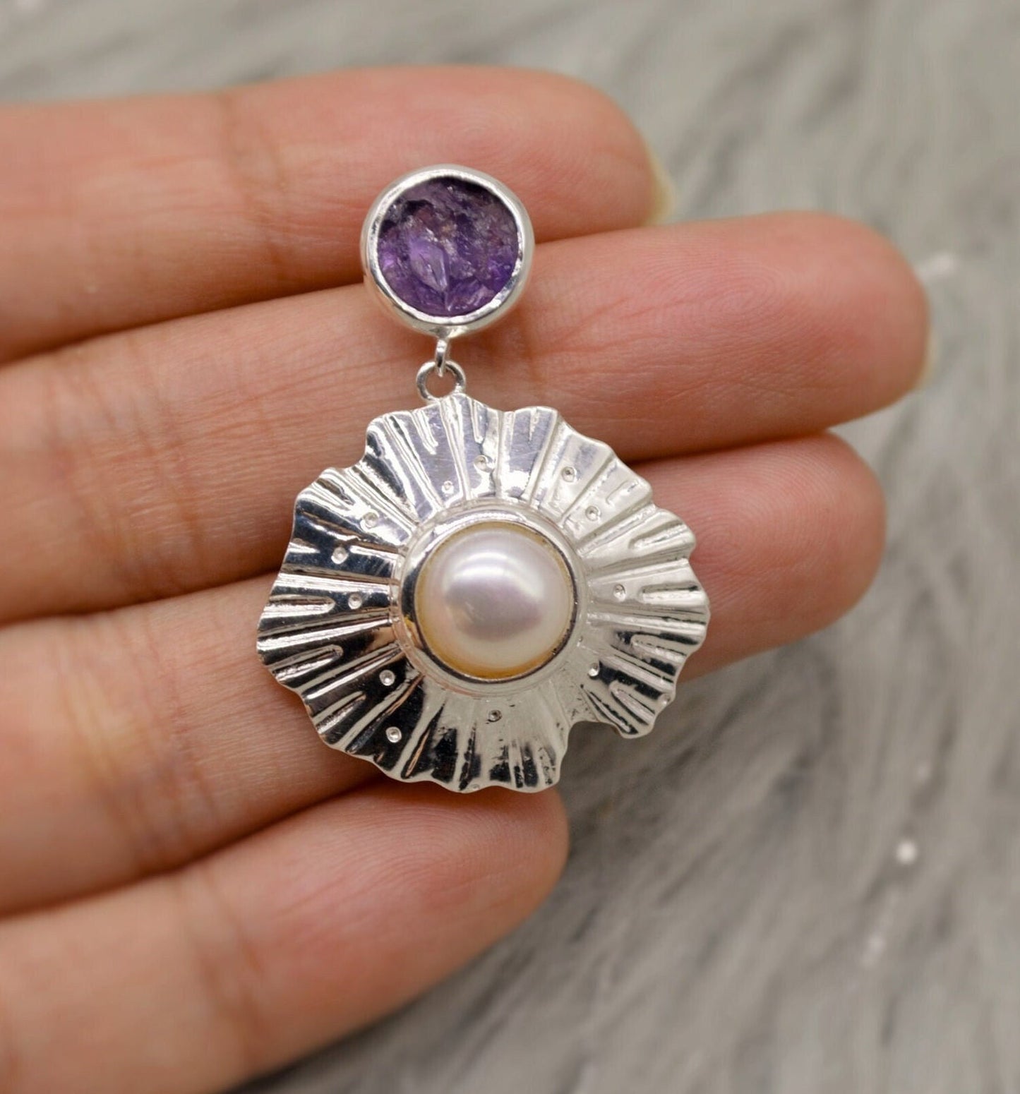 Purple Amethyst Sterling Silver Earrings, February Birthstone, Dainty Statement Unique Gemstone Dangle Drop Earrings, Gifts For Her