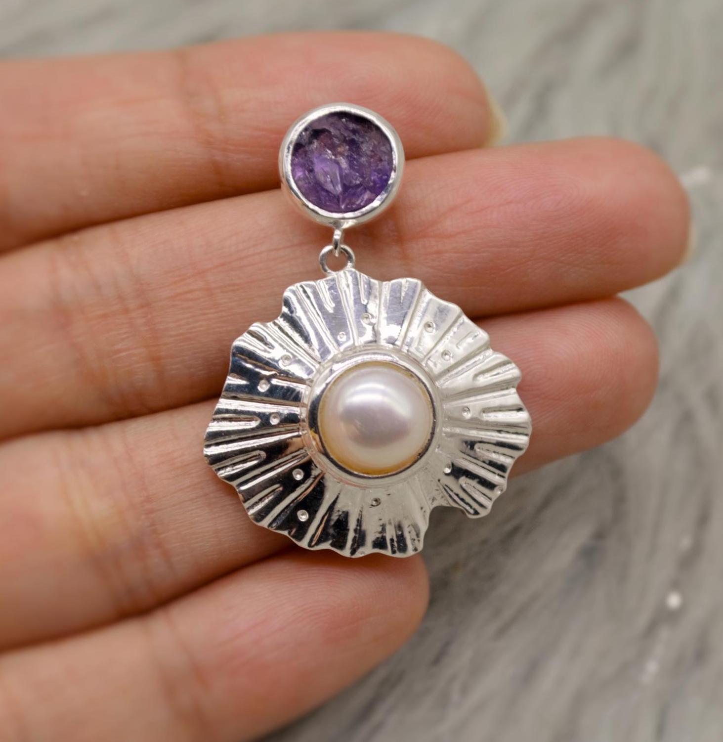 Purple Amethyst Sterling Silver Earrings, February Birthstone, Dainty Statement Unique Gemstone Dangle Drop Earrings, Gifts For Her