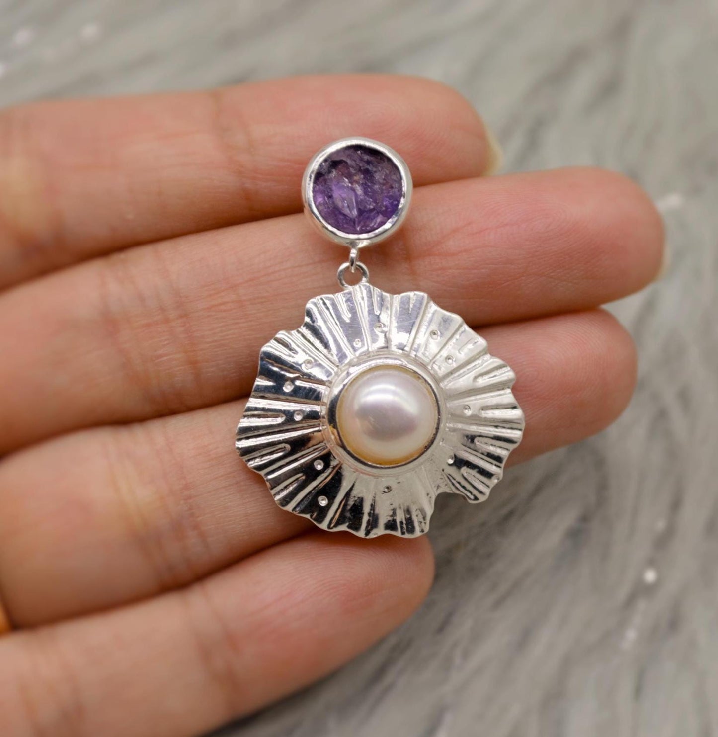Purple Amethyst Sterling Silver Earrings, February Birthstone, Dainty Statement Unique Gemstone Dangle Drop Earrings, Gifts For Her
