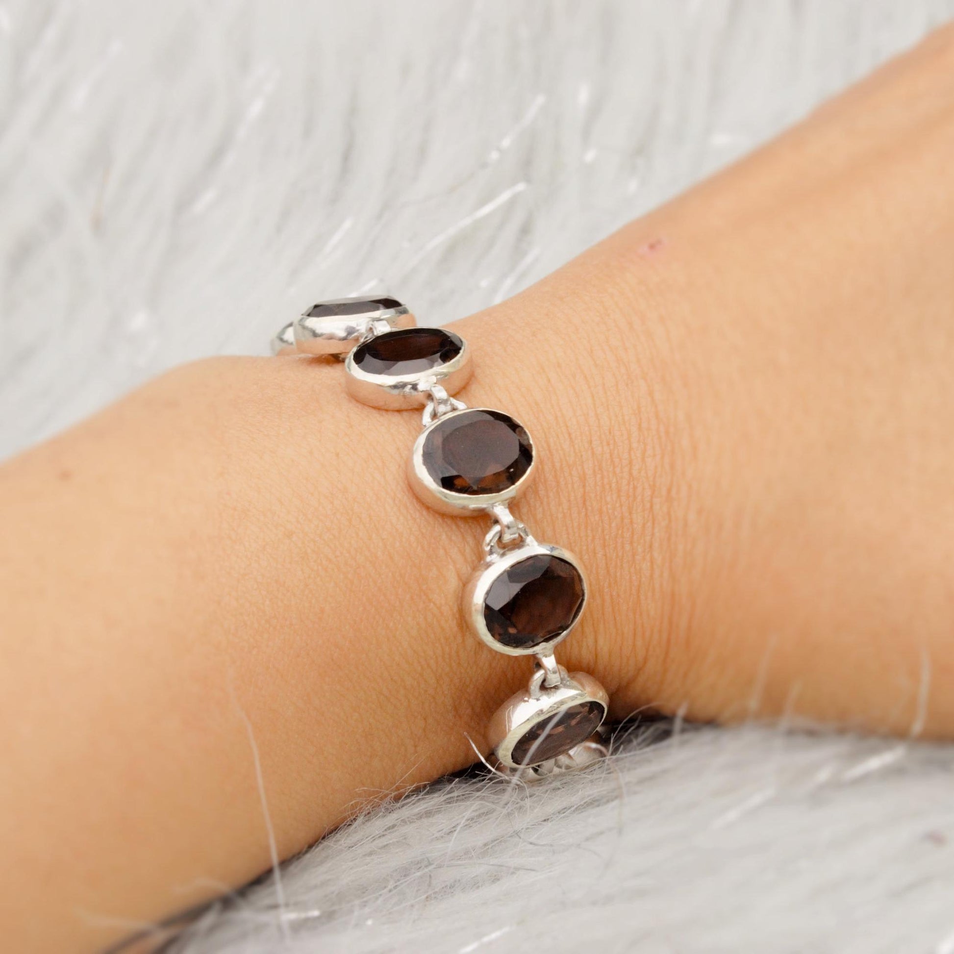 Smoky Quartz Bracelet, Sterling Silver Bracelet, Unique Gemstone Bracelet, Birthday Gifts For Her, Dainty Bracelets For Women