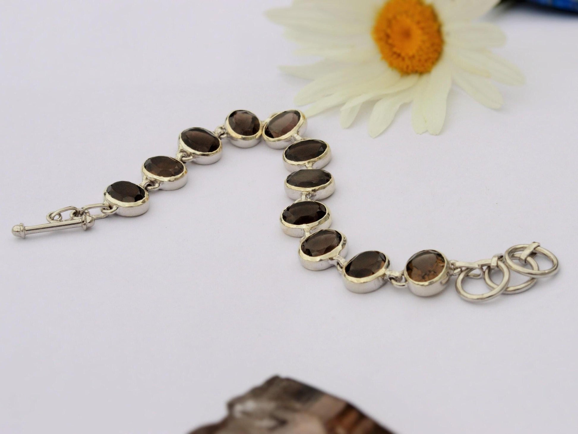 Smoky Quartz Bracelet, Sterling Silver Bracelet, Unique Gemstone Bracelet, Birthday Gifts For Her, Dainty Bracelets For Women