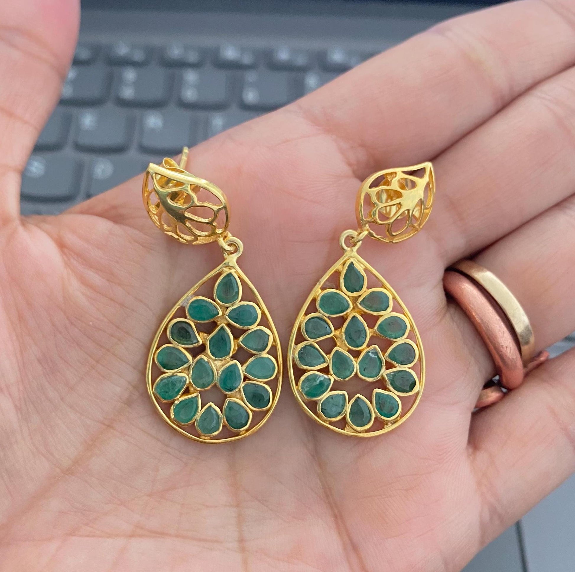 Green Emerald Sterling Silver Earrings, Unique Dangle Drop Earrings, May Birthstone Earrings, Emerald Jewelry, Birthday Gifts For Her