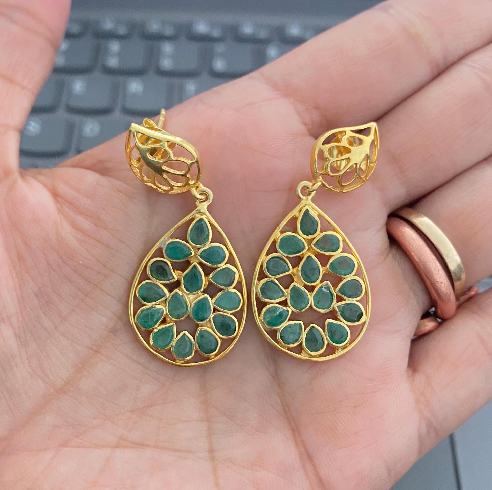 Green Emerald Sterling Silver Earrings, Unique Dangle Drop Earrings, May Birthstone Earrings, Emerald Jewelry, Birthday Gifts For Her