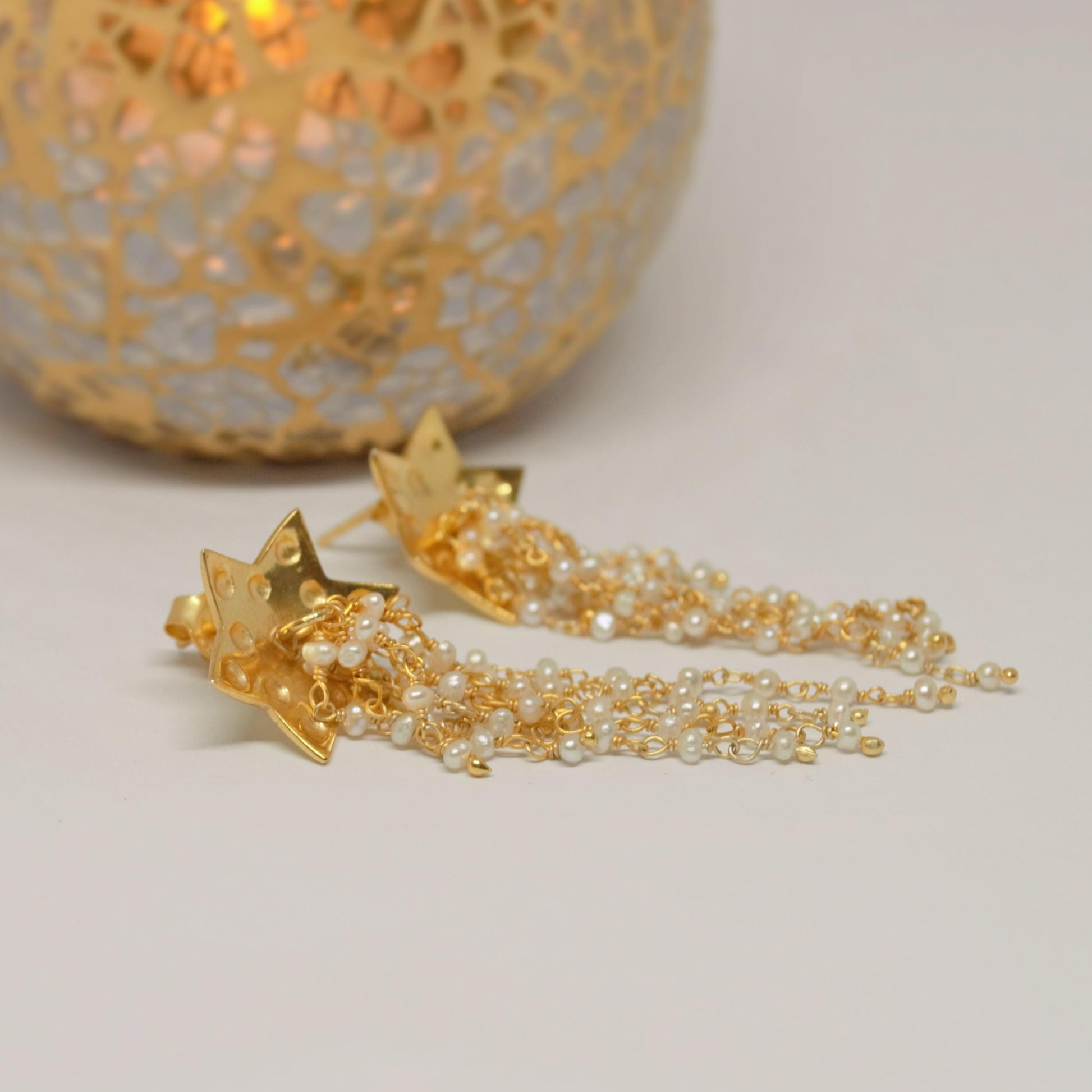 Pearl Earrings, Gold Chandelier Earrings, Minimalist Jhumka Drop Earrings, June Birthstone Earrings, Ethnic Indian Gemstone Earrings