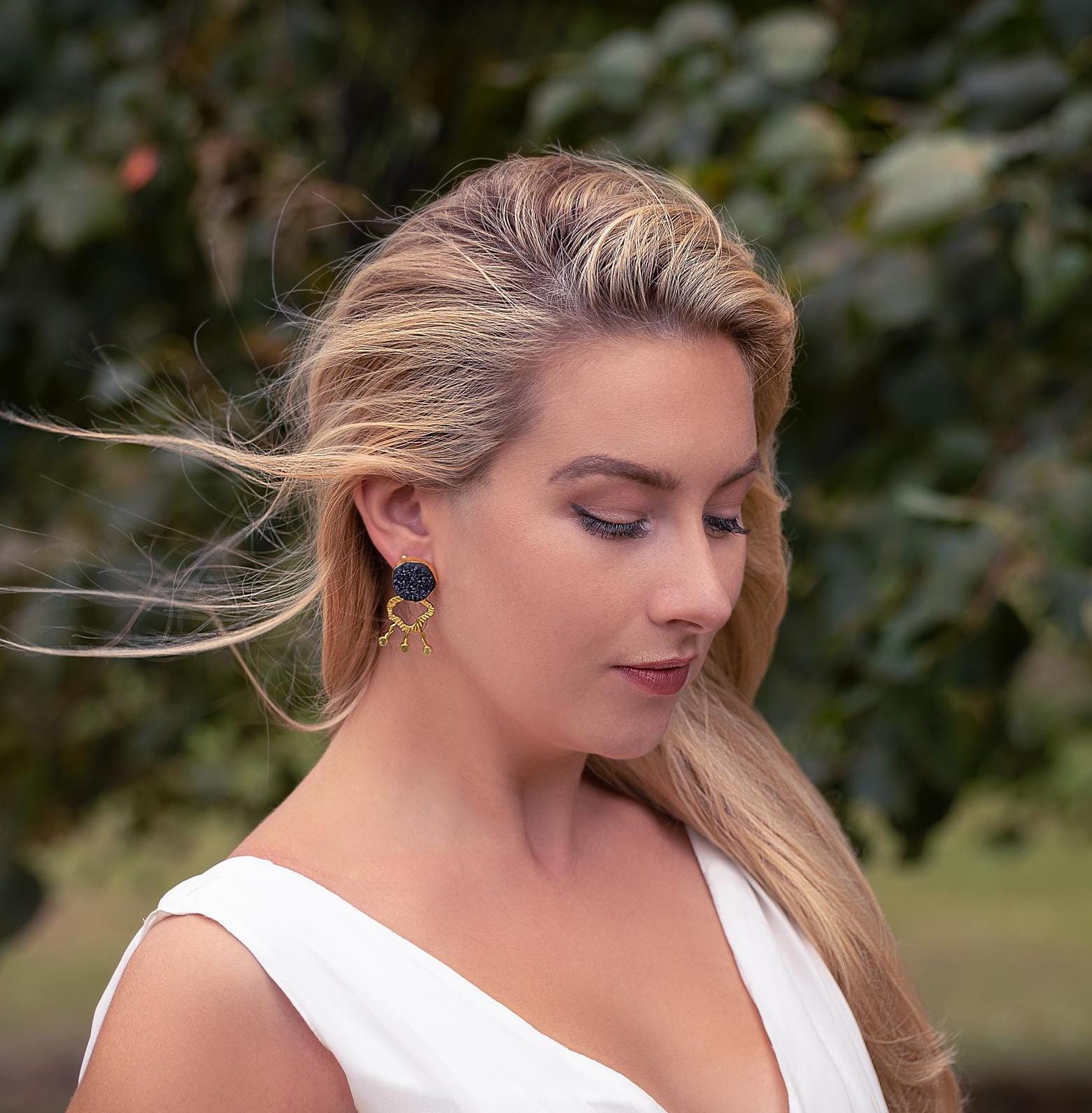 Raw Peridot, Black Onyx Silver Earrings, August Birthstone, Sterling Silver, Peridot Jewelry, Unique Statement Earrings, Gift For Her