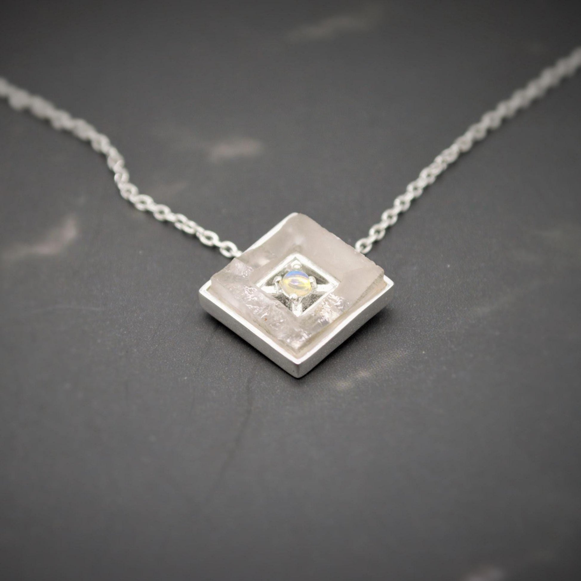 Opal Pendant Necklace With Amethyst Or Rose Quartz, Sterling Silver Chain Necklace, January, February Birthstone, Gemstone Necklace Gift