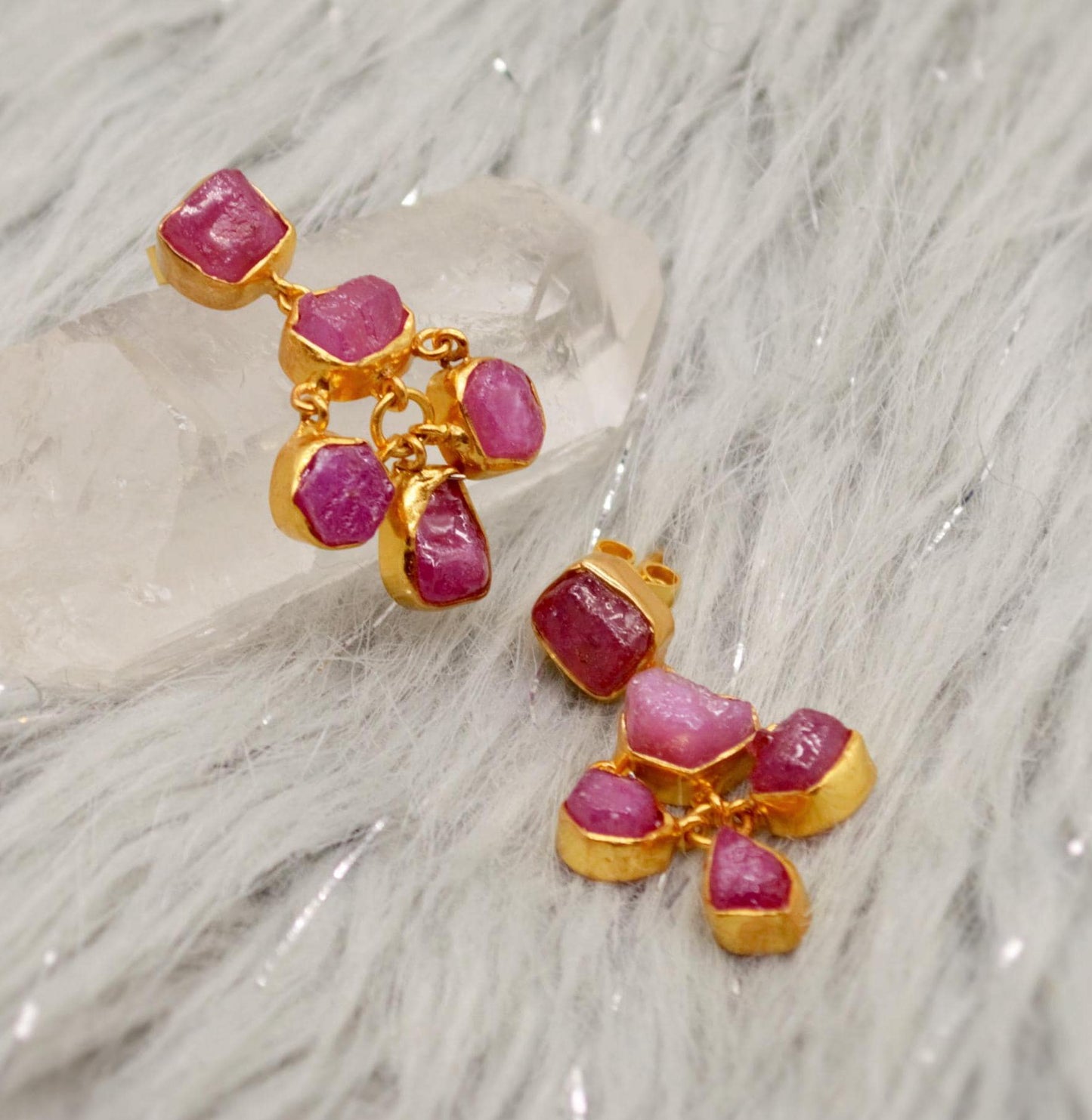 Raw Ruby Silver Earrings, Ruby Jewelry, Red, Pink Gemstone Earrings, July Birthstone Earrings, Handmade Gold Earrings, Gifts For Her