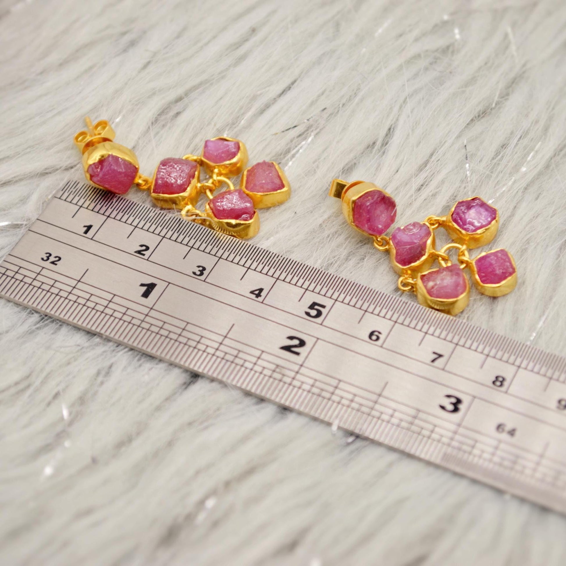 Raw Ruby Silver Earrings, Ruby Jewelry, Red, Pink Gemstone Earrings, July Birthstone Earrings, Handmade Gold Earrings, Gifts For Her