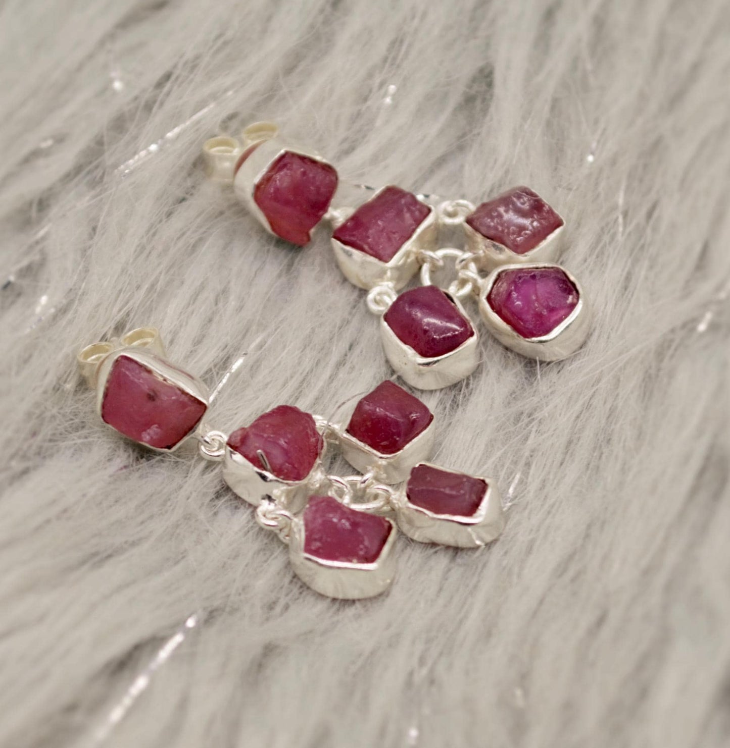 Raw Ruby Silver Earrings, Ruby Jewelry, Red, Pink Gemstone Earrings, July Birthstone Earrings, Handmade Gold Earrings, Gifts For Her