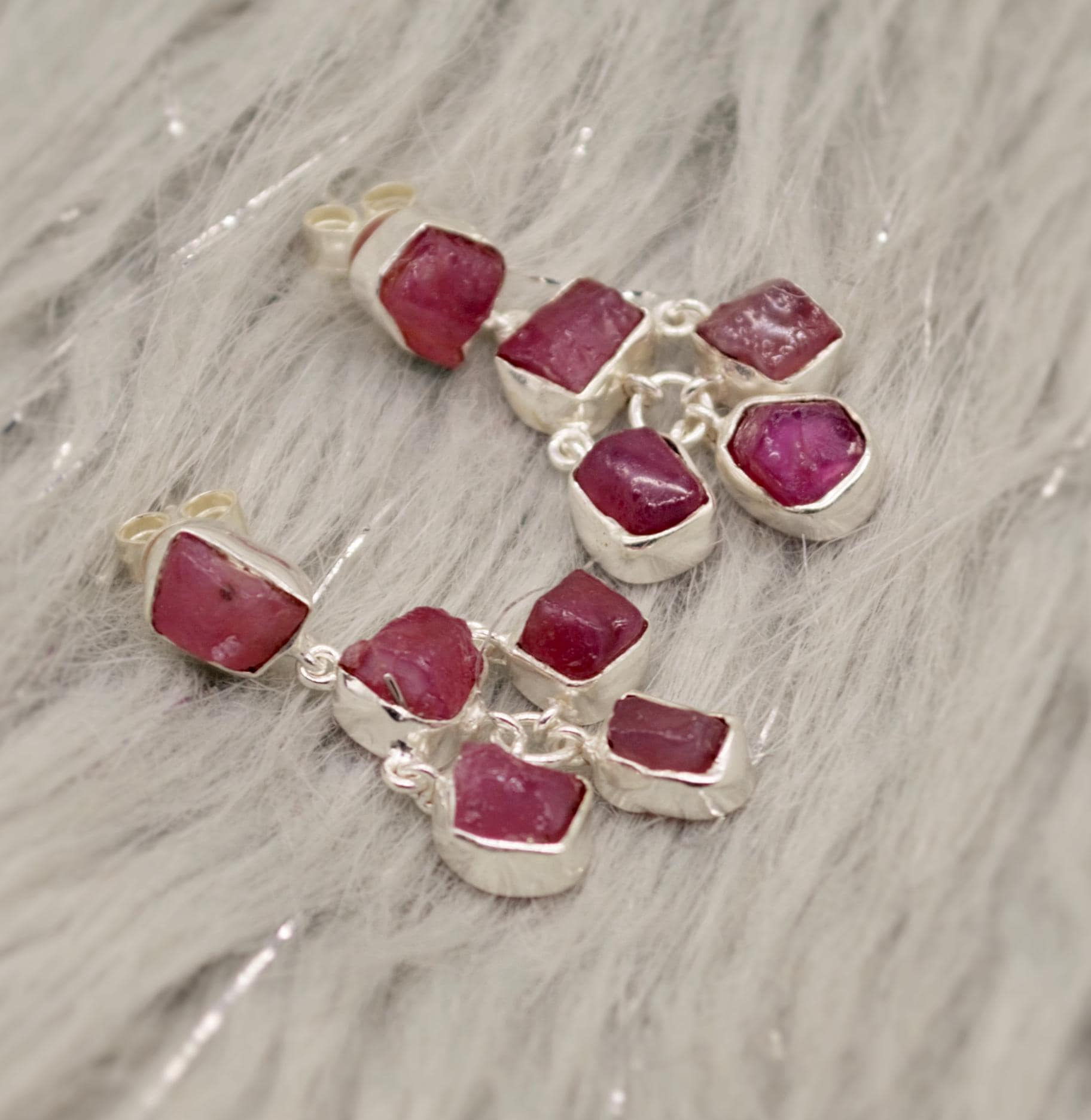 Raw Ruby Silver Earrings, Ruby Jewelry, Red, Pink Gemstone Earrings, July Birthstone Earrings, Handmade Gold Earrings, Gifts For Her