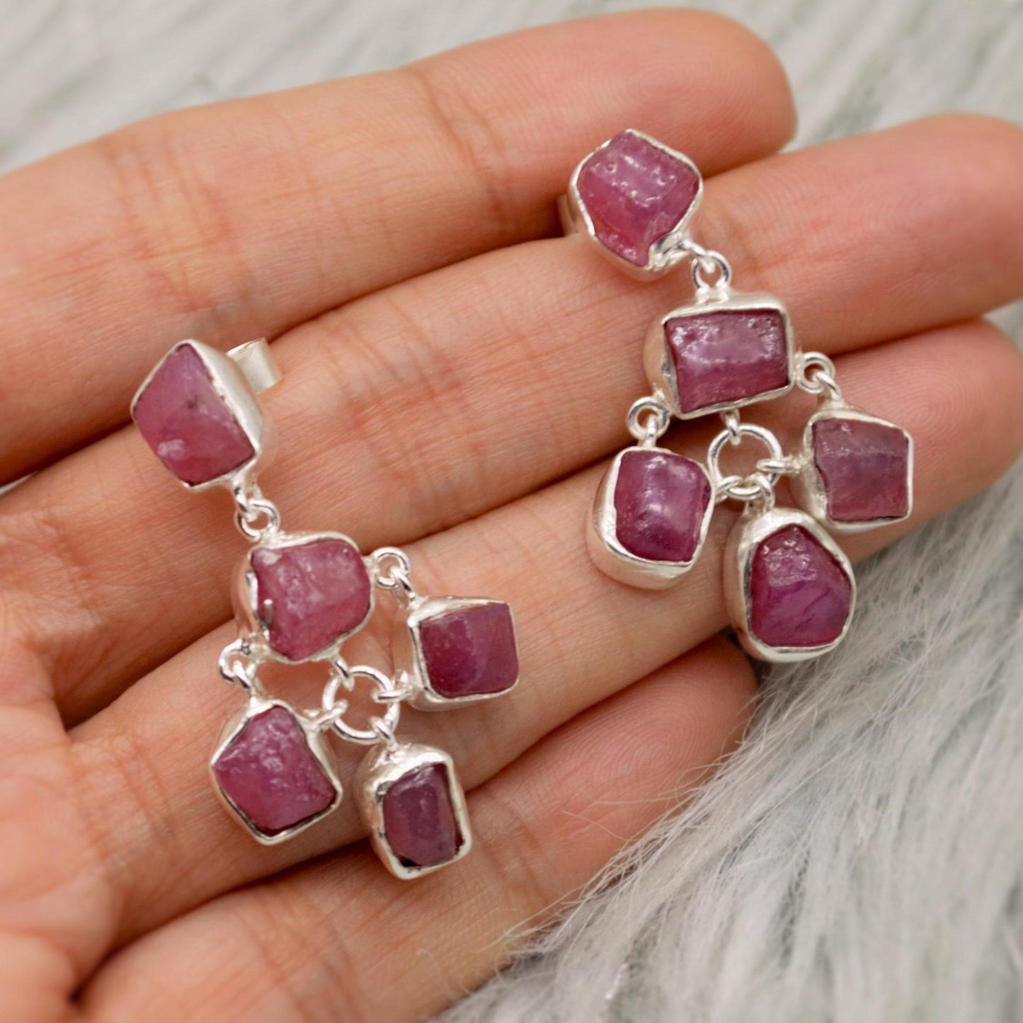 Raw Ruby Silver Earrings, Ruby Jewelry, Red, Pink Gemstone Earrings, July Birthstone Earrings, Handmade Gold Earrings, Gifts For Her