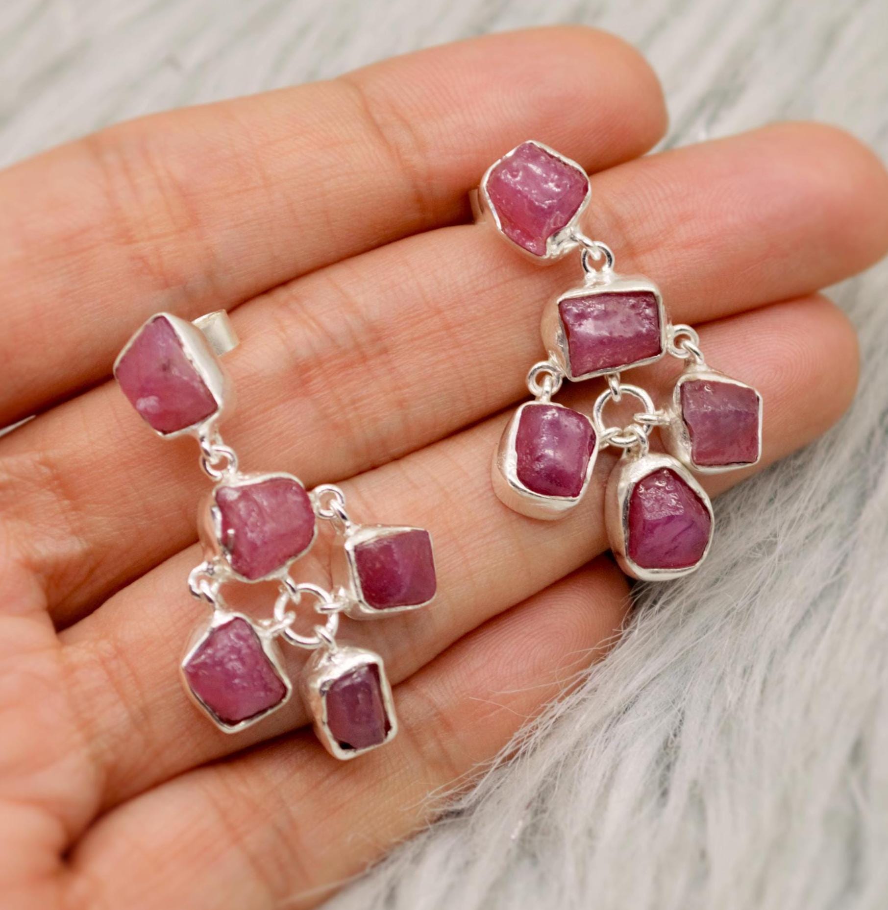 Raw Ruby Silver Earrings, Ruby Jewelry, Red, Pink Gemstone Earrings, July Birthstone Earrings, Handmade Gold Earrings, Gifts For Her