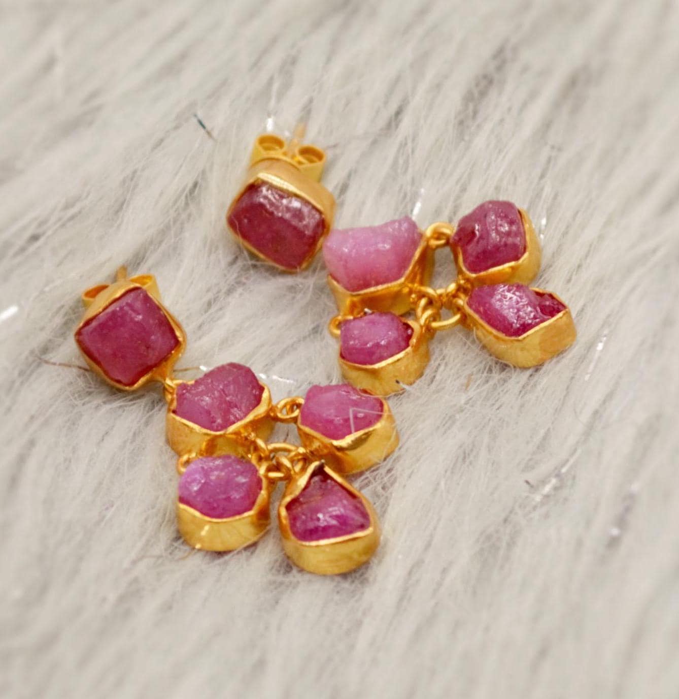 Raw Ruby Silver Earrings, Ruby Jewelry, Red, Pink Gemstone Earrings, July Birthstone Earrings, Handmade Gold Earrings, Gifts For Her