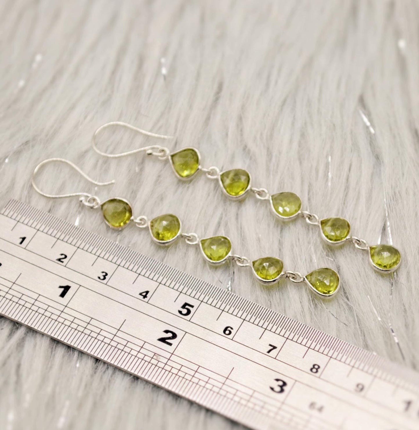 Peridot Earrings, Sterling Silver Earrings, August Birthstone, Unique Statement Long Dangle Drop Earrings, Green Gemstone Earrings