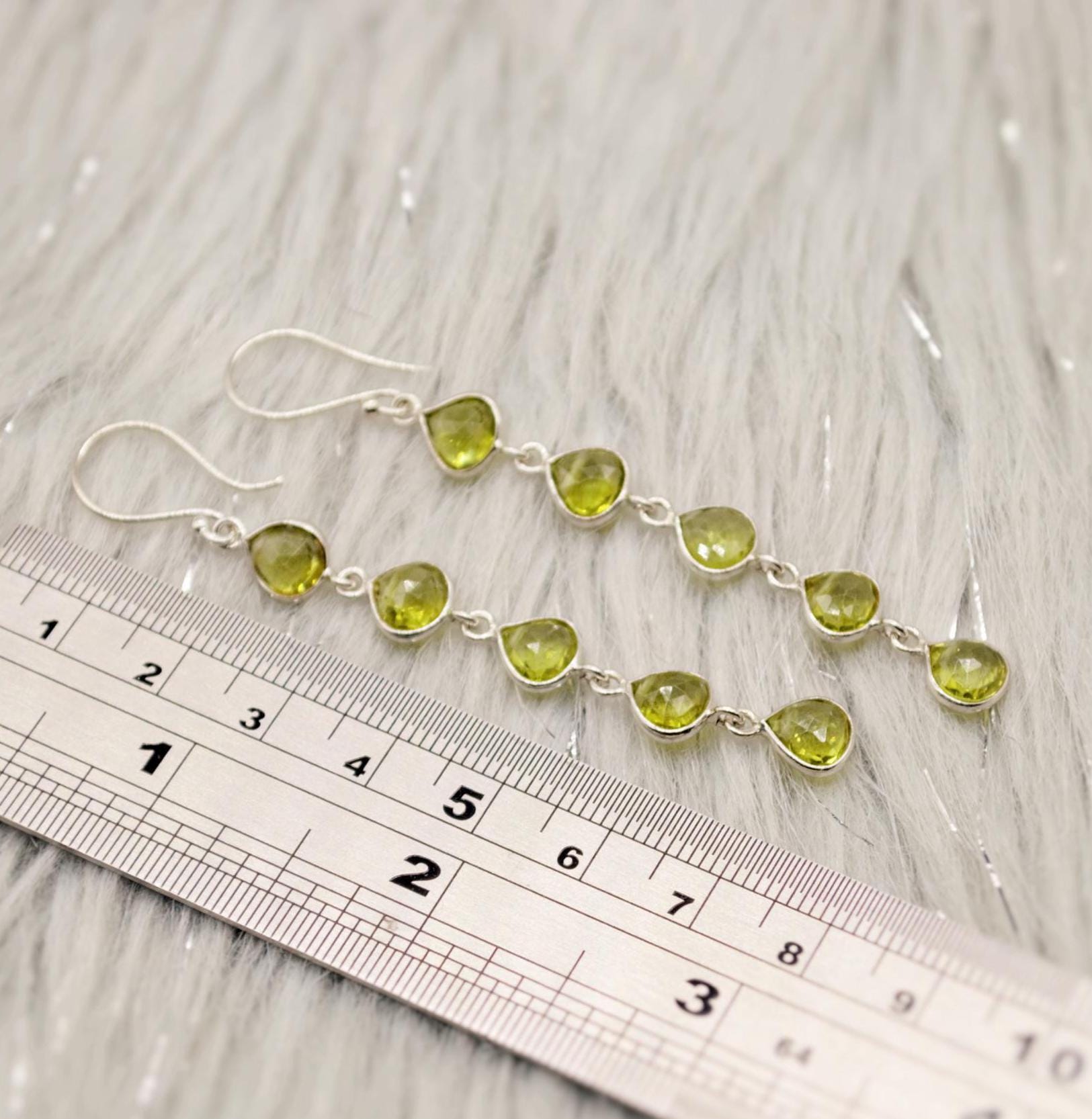 Peridot Earrings, Sterling Silver Earrings, August Birthstone, Unique Statement Long Dangle Drop Earrings, Green Gemstone Earrings