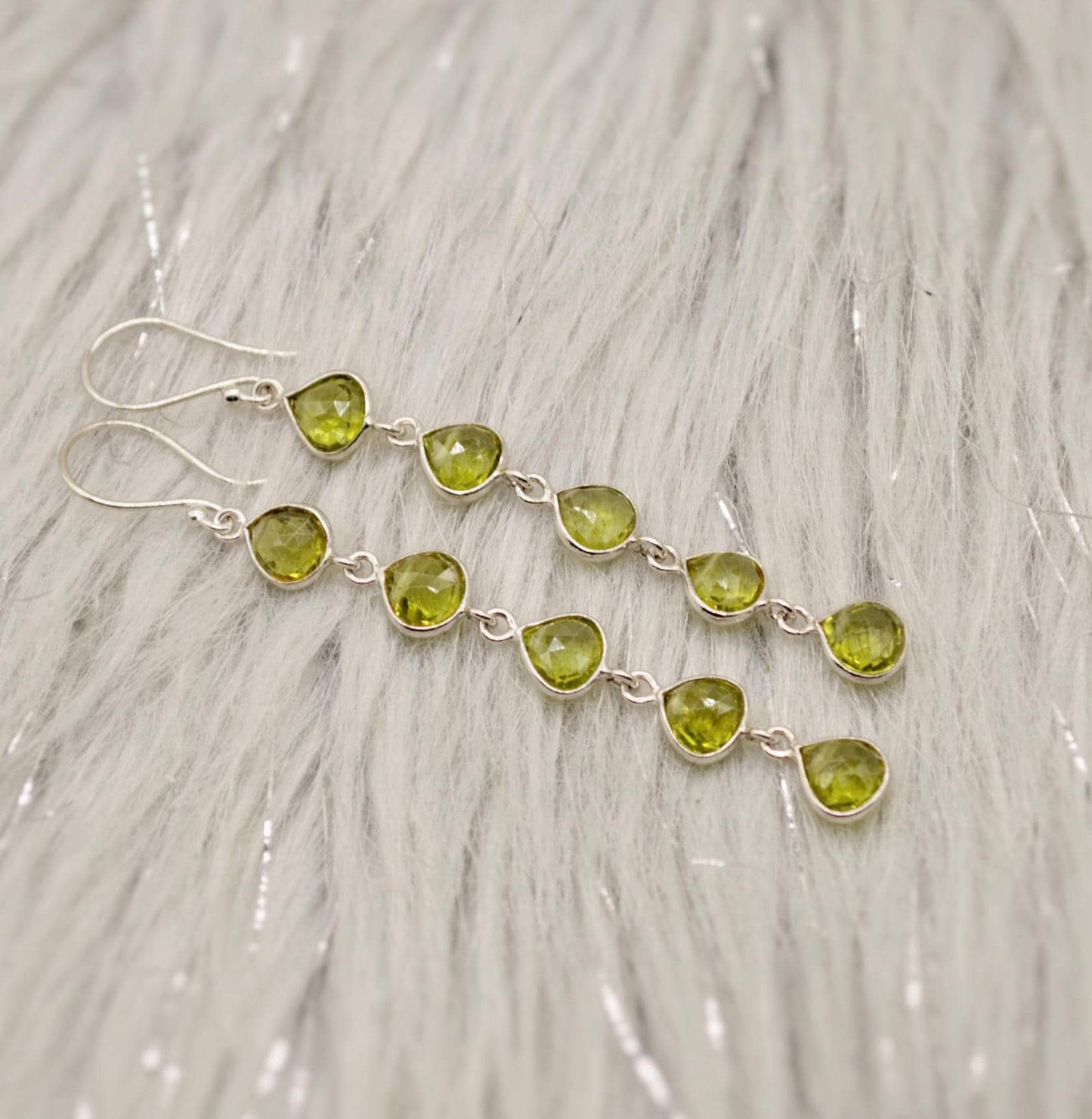 Peridot Earrings, Sterling Silver Earrings, August Birthstone, Unique Statement Long Dangle Drop Earrings, Green Gemstone Earrings