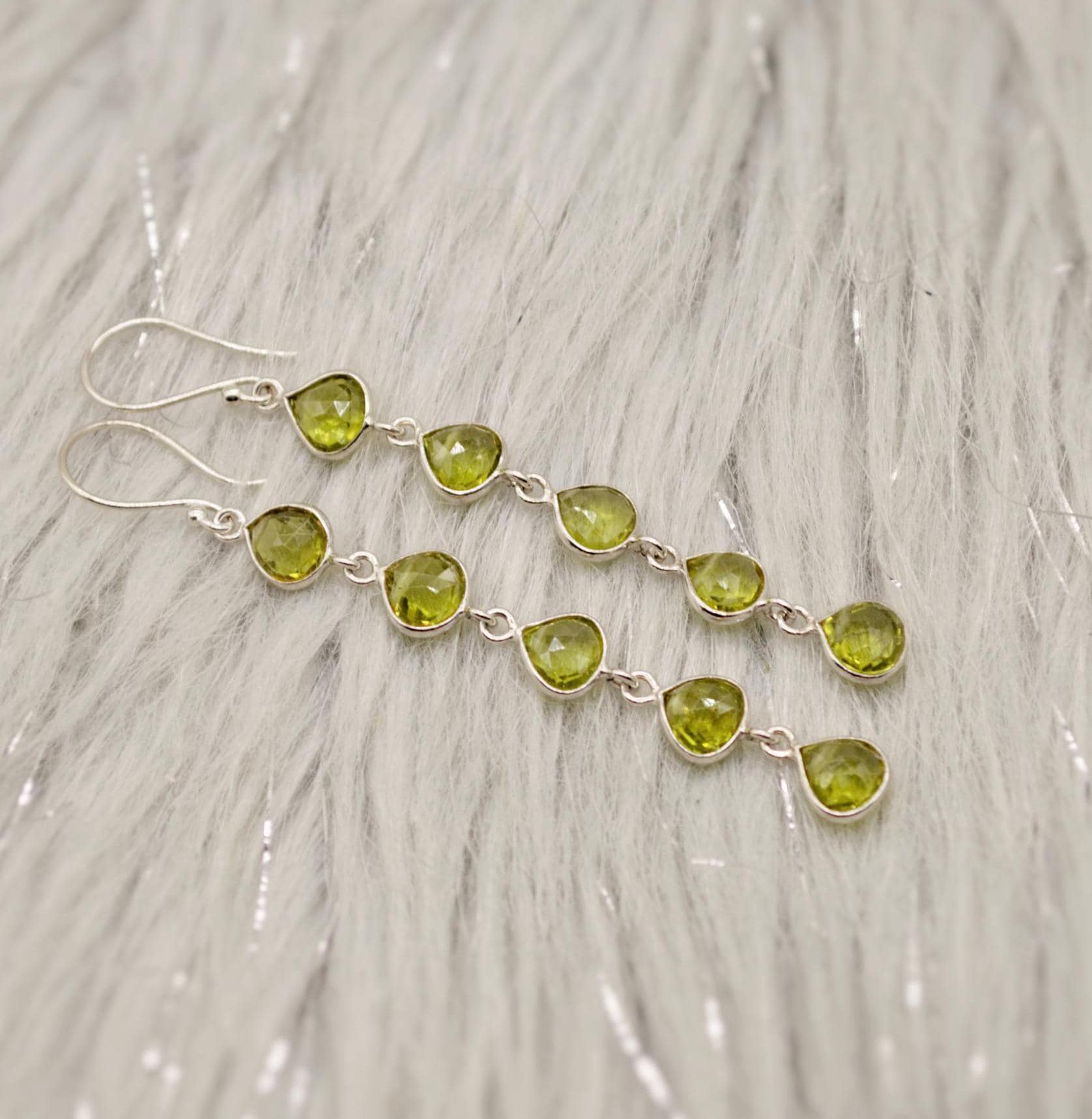 Peridot Earrings, Sterling Silver Earrings, August Birthstone, Unique Statement Long Dangle Drop Earrings, Green Gemstone Earrings