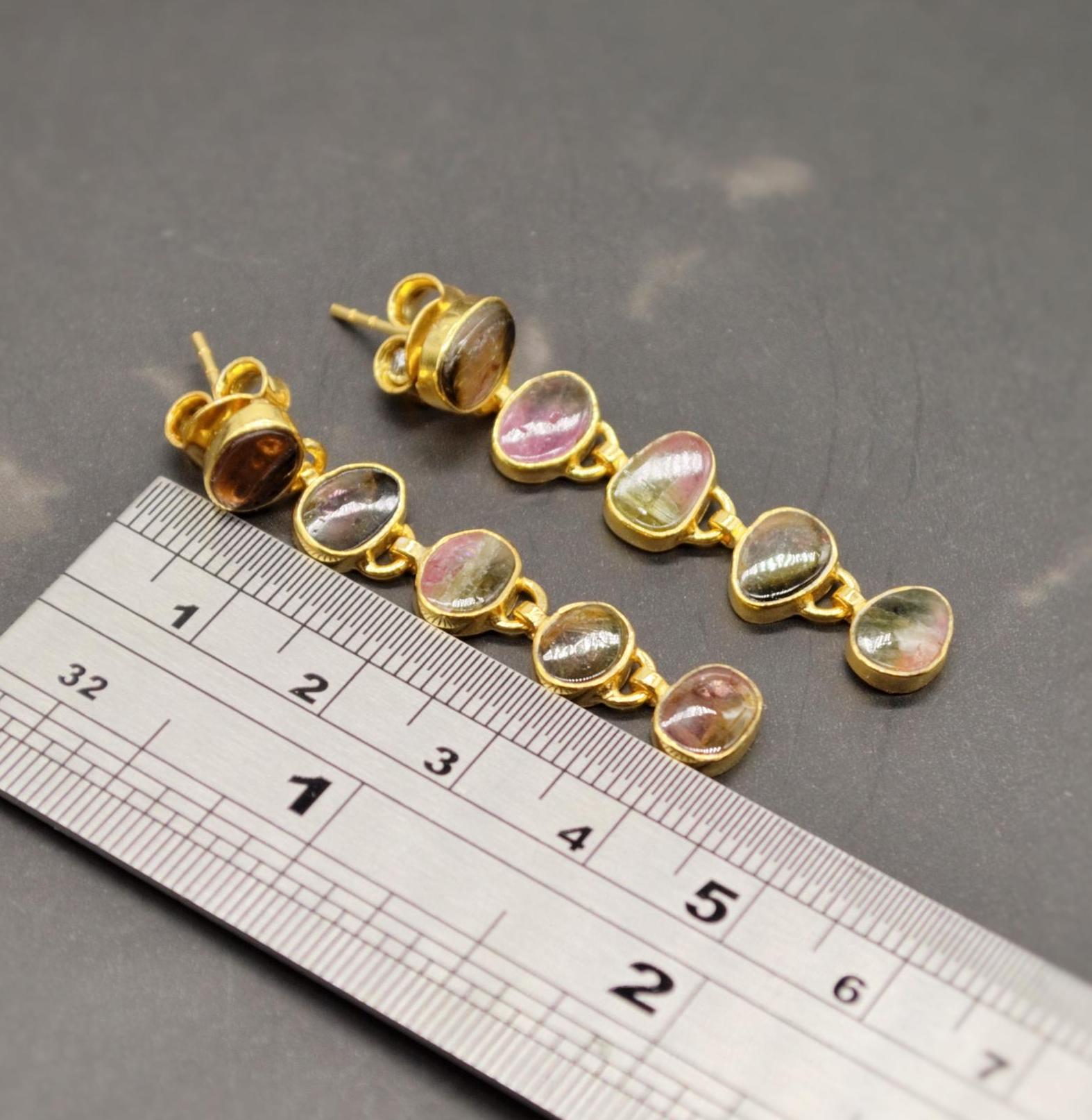 Green, Pink Tourmaline Earrings, Sterling Silver Earrings, Gold Drop Earrings, Tourmaline Jewelry, October Birthstone Earrings