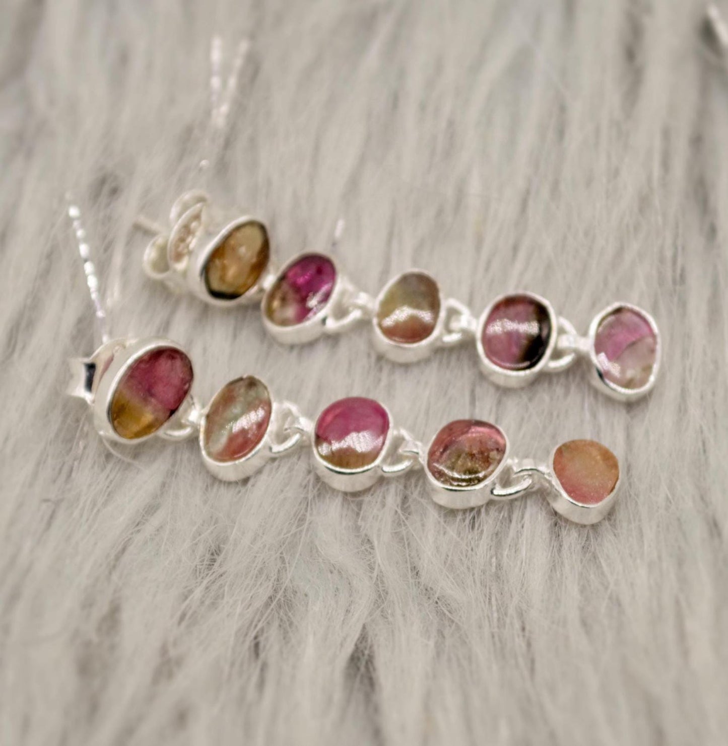 Green, Pink Tourmaline Earrings, Sterling Silver Earrings, Gold Drop Earrings, Tourmaline Jewelry, October Birthstone Earrings