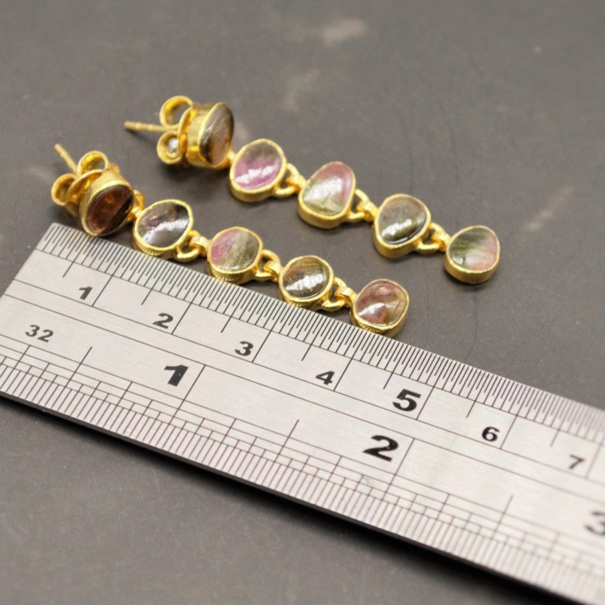 Green, Pink Tourmaline Earrings, Sterling Silver Earrings, Gold Drop Earrings, Tourmaline Jewelry, October Birthstone Earrings