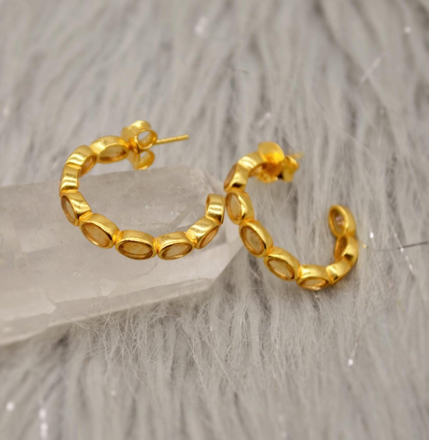 Citrine Hoop Earrings, Huggies Earrings, Citrine Jewelry, November, Birthstone, Minimalist Silver Earrings, Gold Earrings