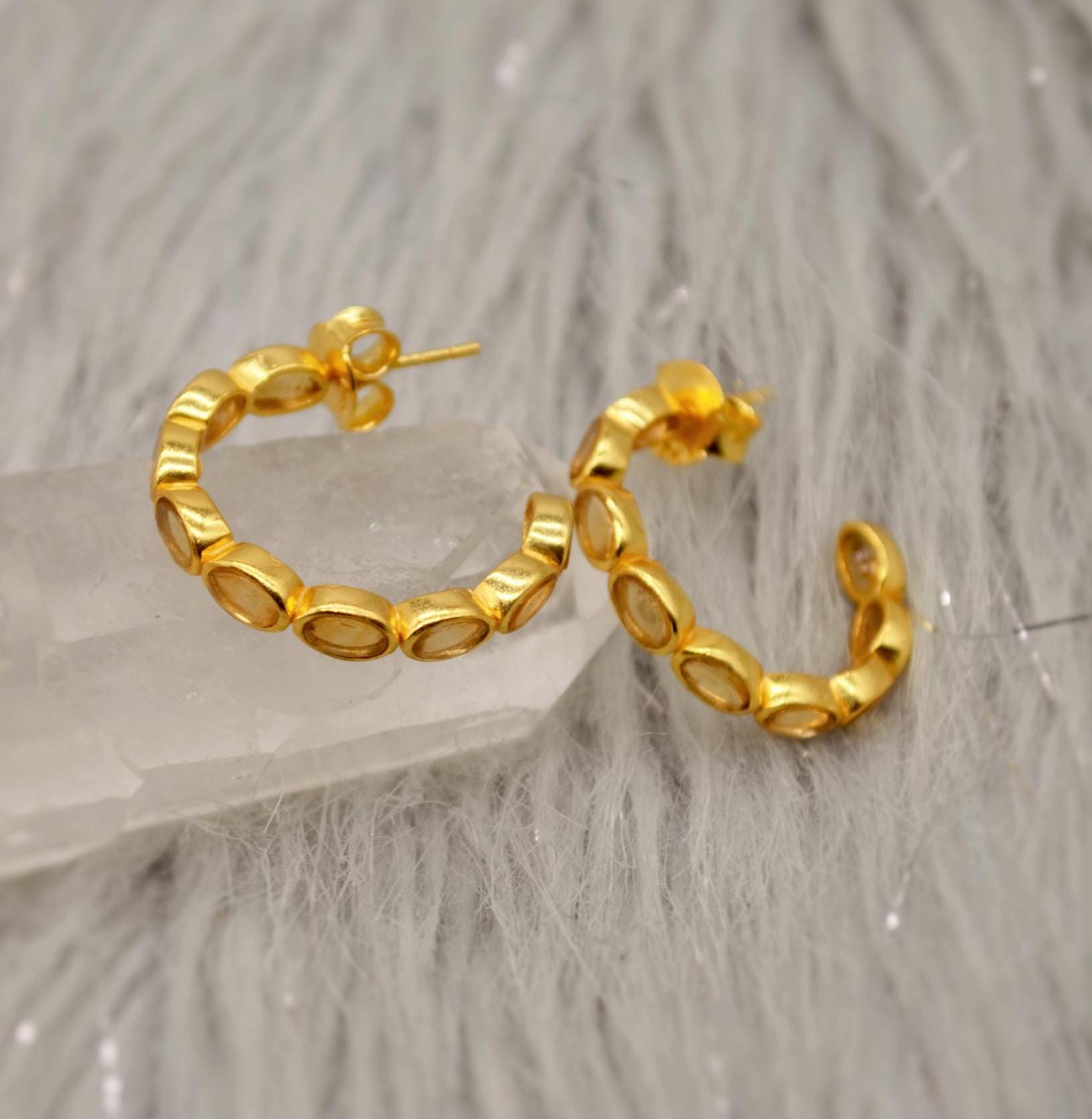 Citrine Hoop Earrings, Huggies Earrings, Citrine Jewelry, November, Birthstone, Minimalist Silver Earrings, Gold Earrings
