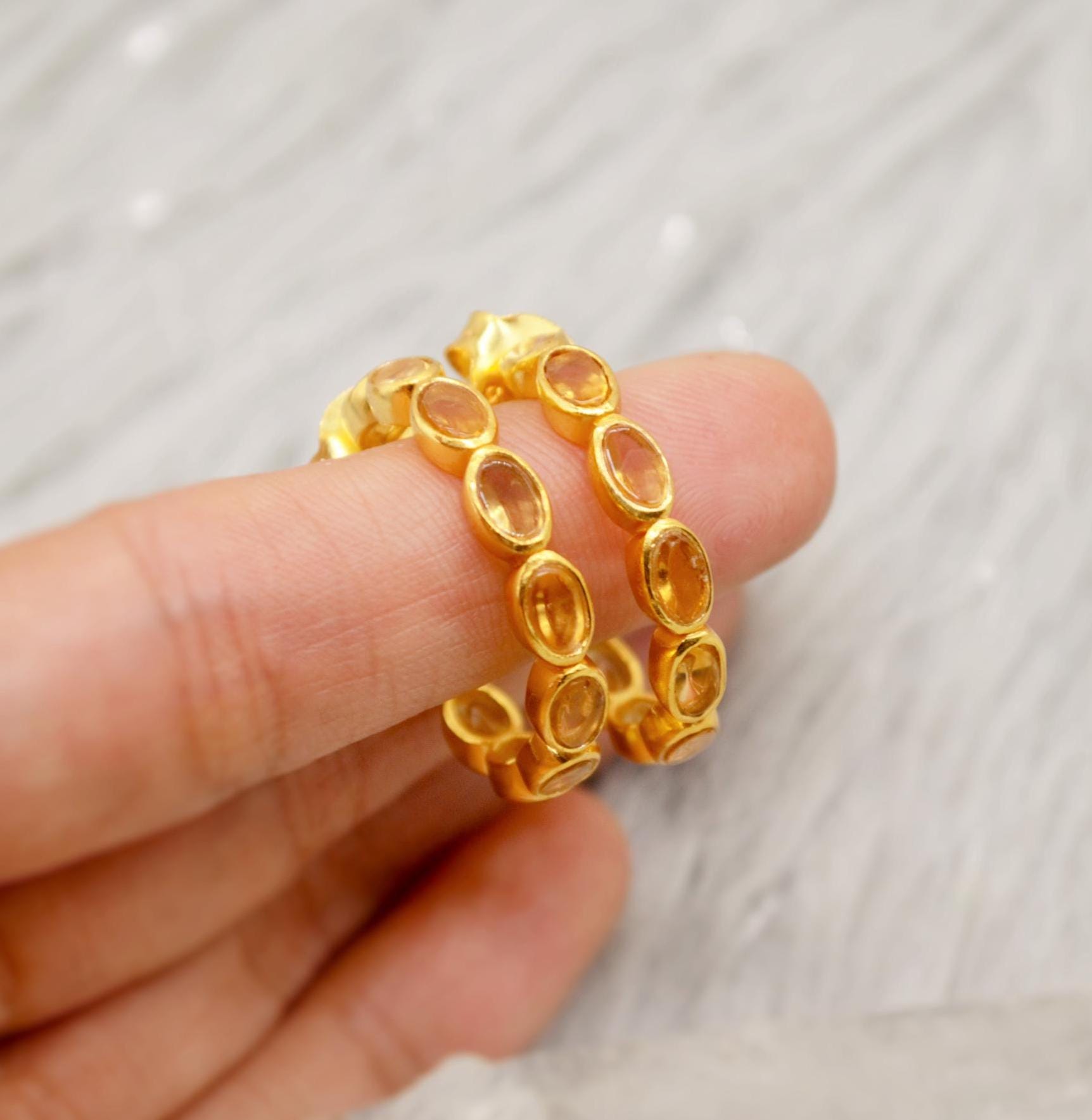 Citrine Hoop Earrings, Huggies Earrings, Citrine Jewelry, November, Minimalist Silver Earrings, Gold Earrings